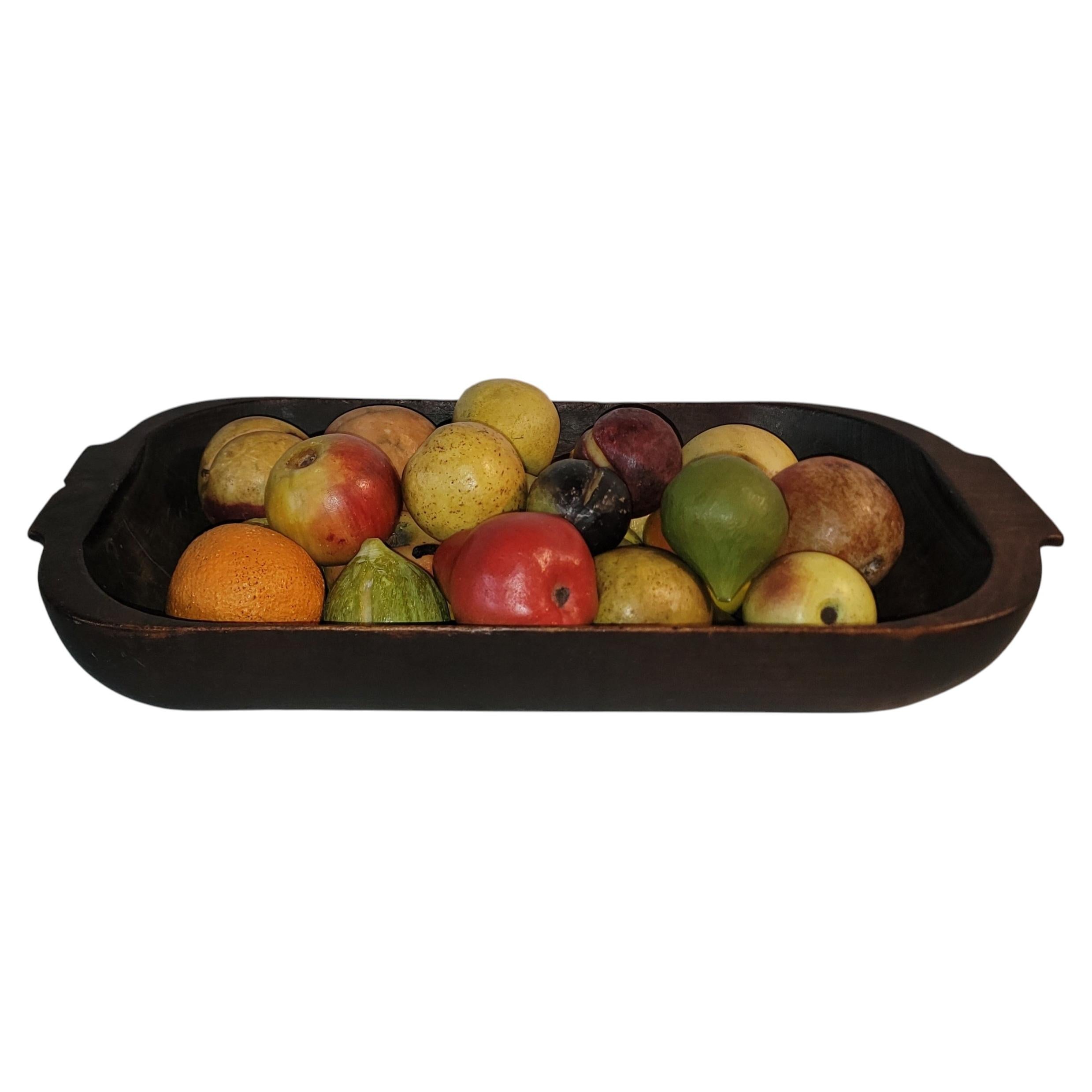 Hand Carved Dough Bowl with Assorted Stone fruit For Sale