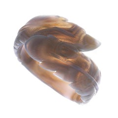 Hand Carved Dove Chalcedony Feather Bangle Bracelet