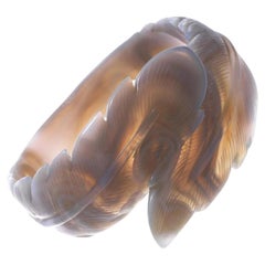 Hand Carved Dove Chalcedony Feather Bangle Bracelet