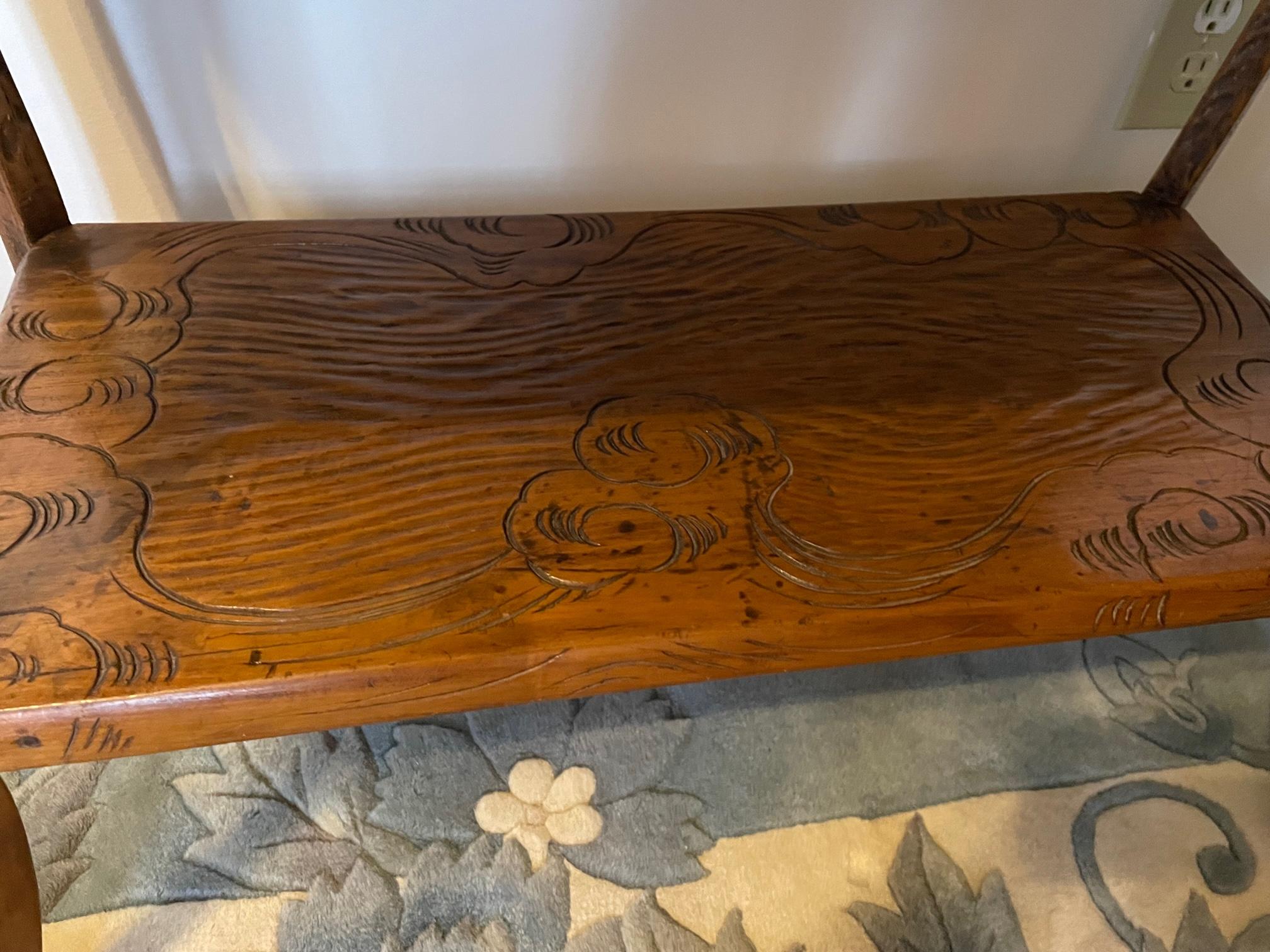 Hand-Carved Dragon Motif Cypress Wood Console or Sofa Table For Sale 5