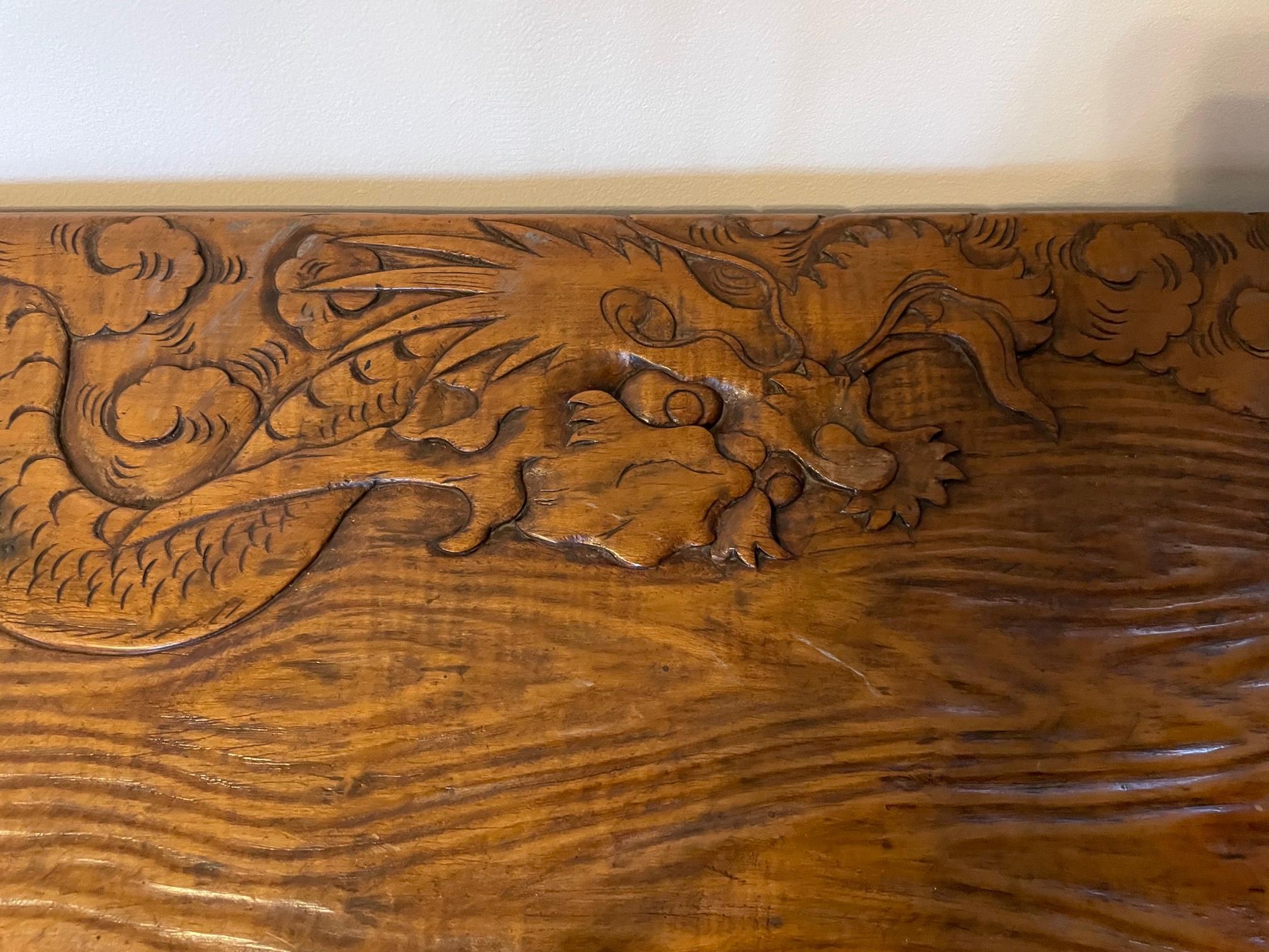 Hand-Carved Dragon Motif Cypress Wood Console or Sofa Table For Sale 2