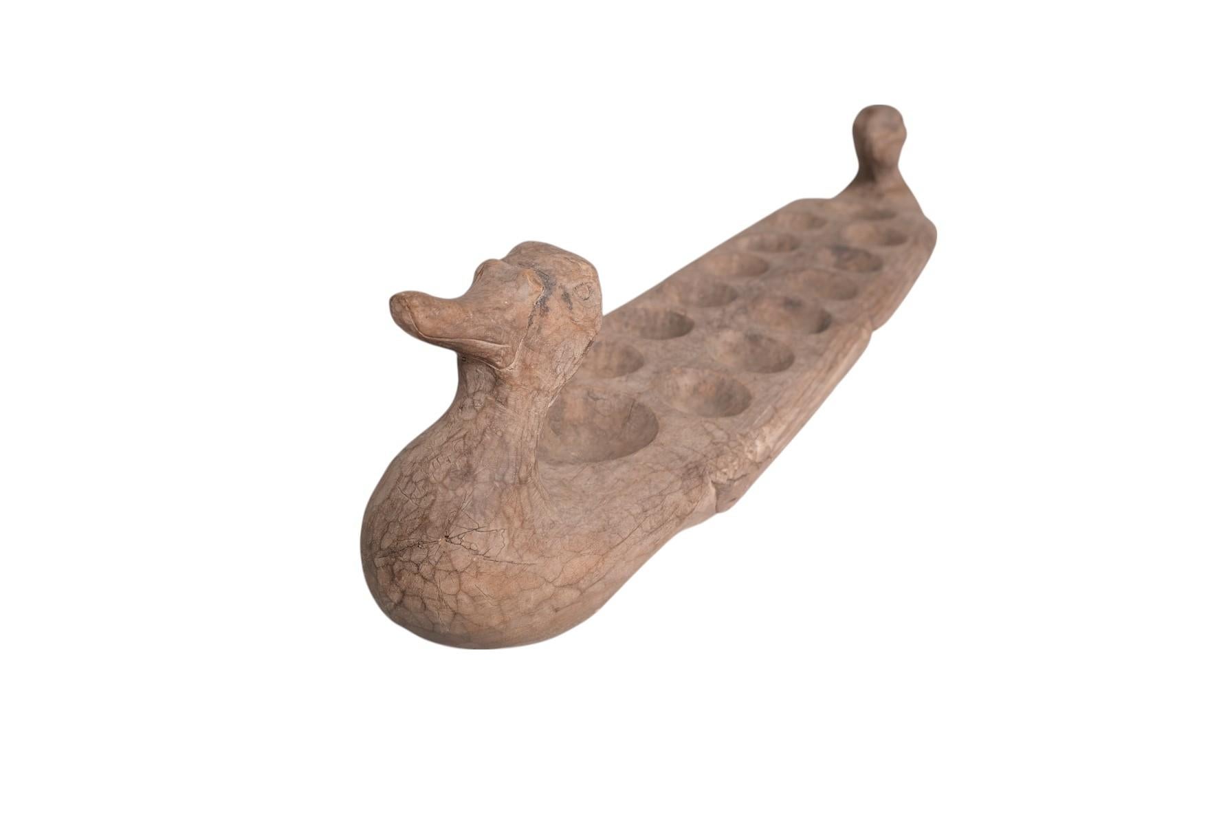 Hand-Carved Duck-Form Mancala Game Board, African Folk Art For Sale 9
