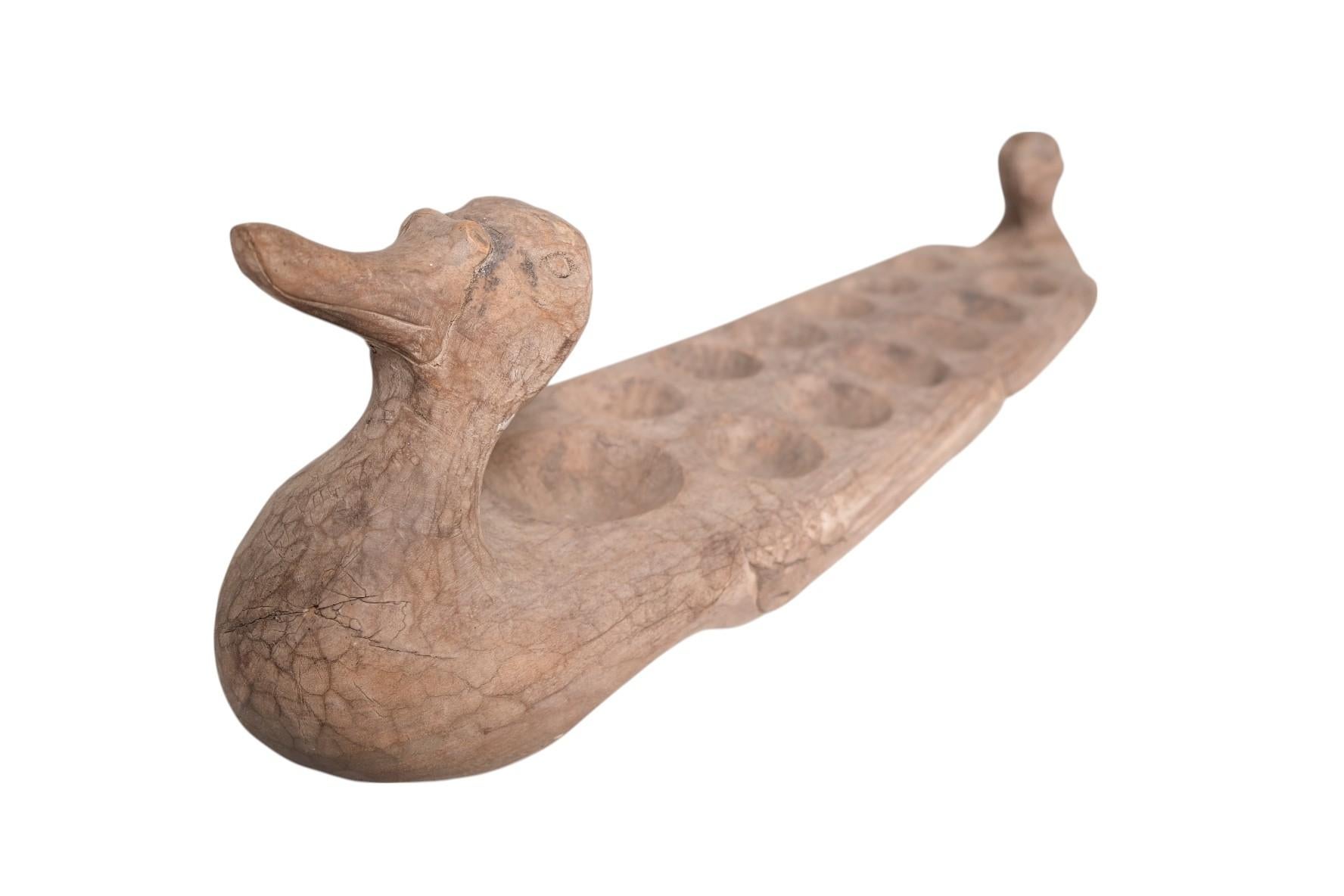 Hardwood Hand-Carved Duck-Form Mancala Game Board, African Folk Art For Sale