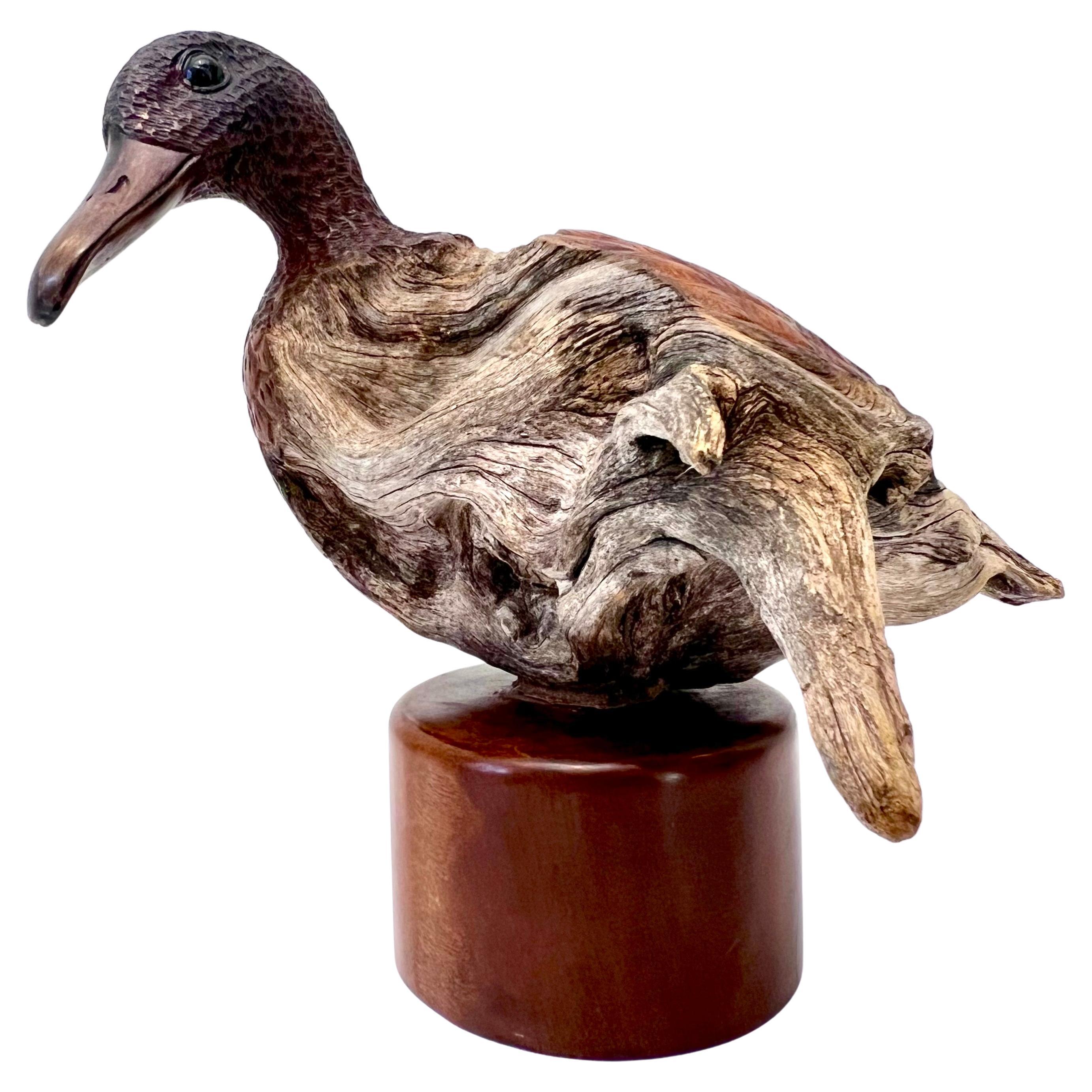 Hand-Carved Hand Carved Duck Sculpture from DriftWood For Sale
