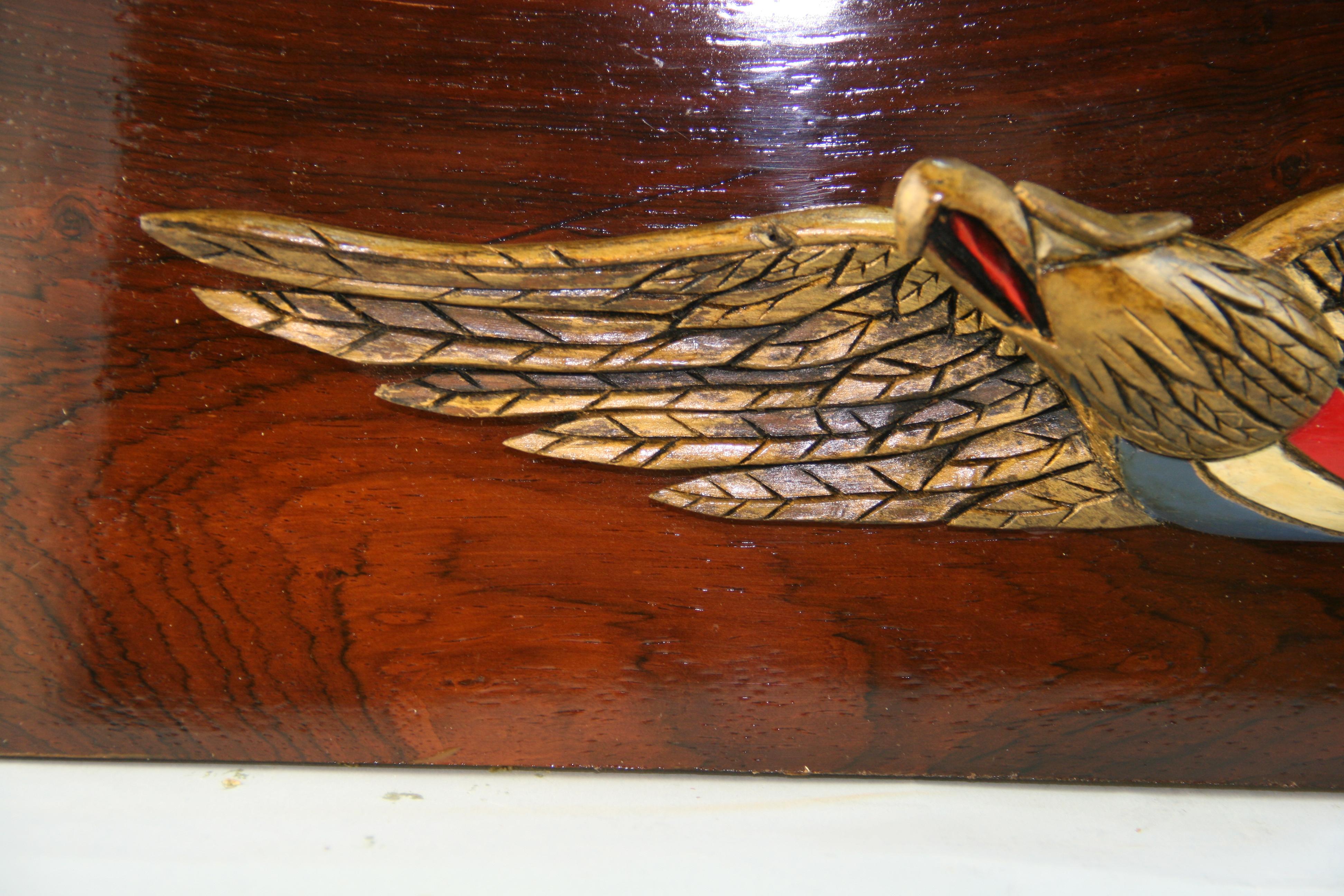 Hardwood Hand Carved Eagle Wall Sculpture For Sale