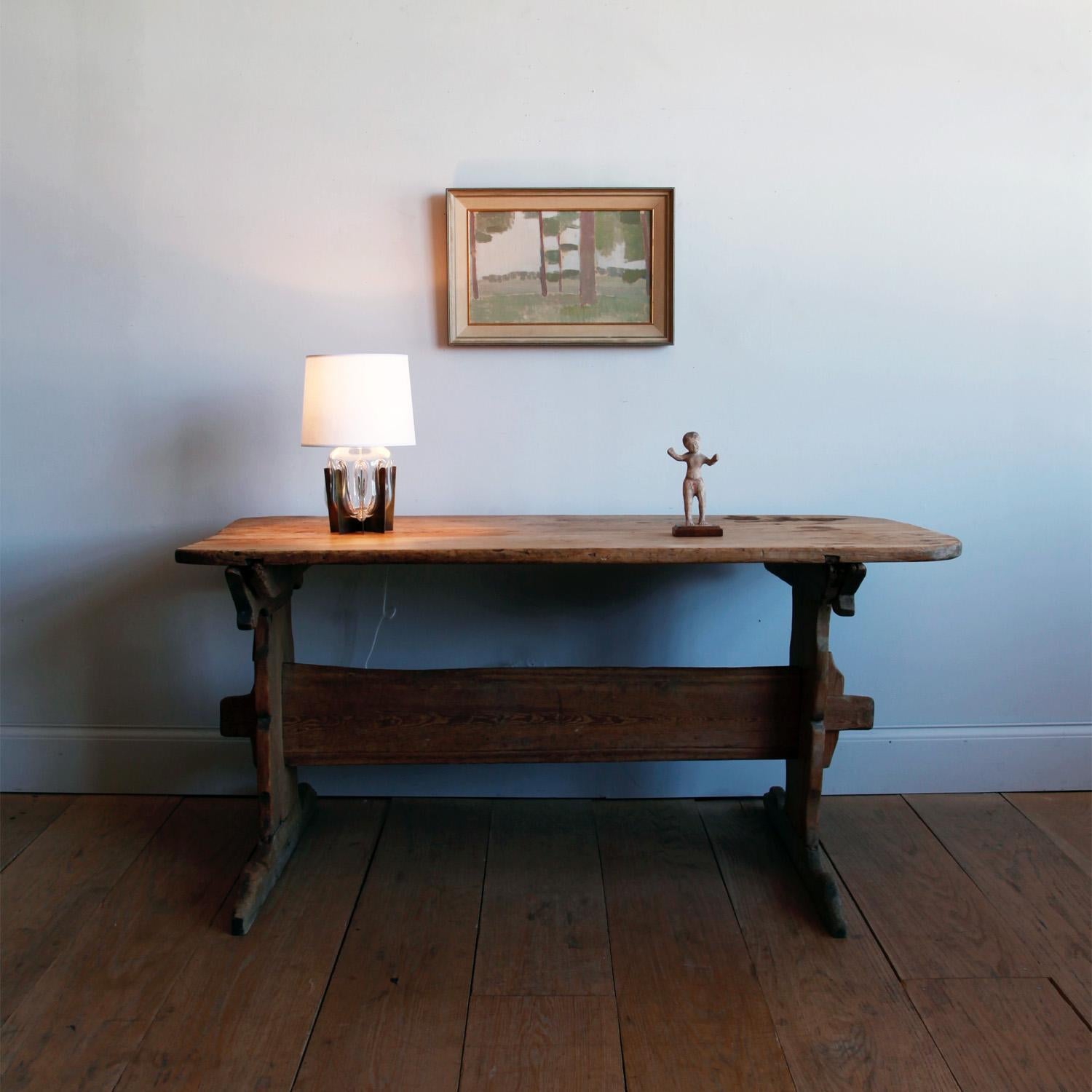 Gustavian Hand Carved Early 19th Century Swedish Trestle Table For Sale