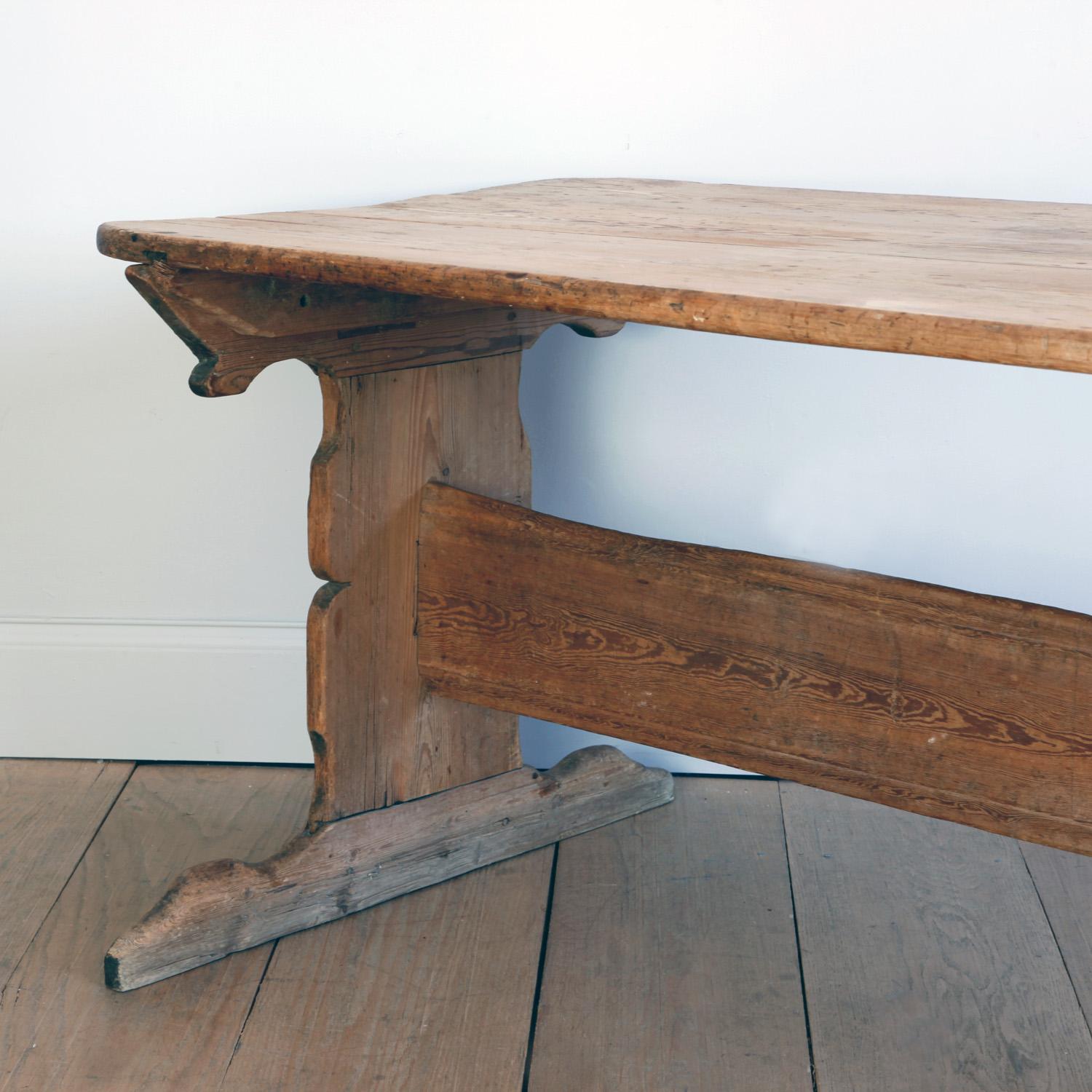 Hand Carved Early 19th Century Swedish Trestle Table For Sale 1