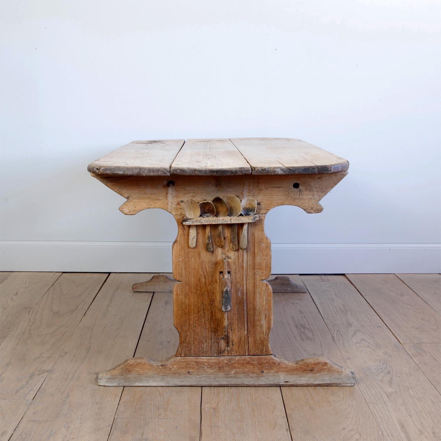 Hand Carved Early 19th Century Swedish Trestle Table For Sale 2