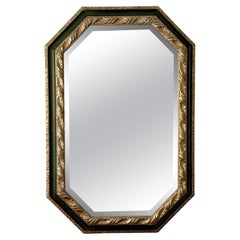 Hand Carved Ebanista White Gold & Dark Green Octagonal Mirror