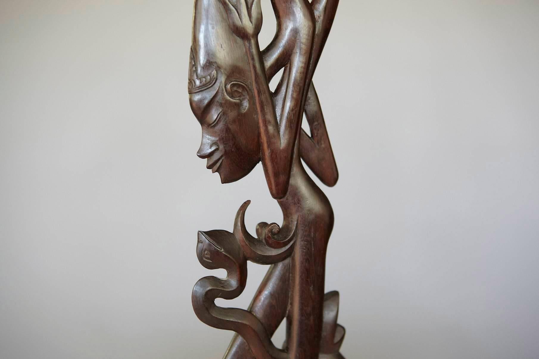 Mid-20th Century Hand-Carved Ebony Sculpture of an Asian Goddess from Jakarta, circa 1950s