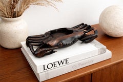 Hand-Carved Ebony Wood Crab Bowl / Sculptural Dish, Southeast Asia, Signed