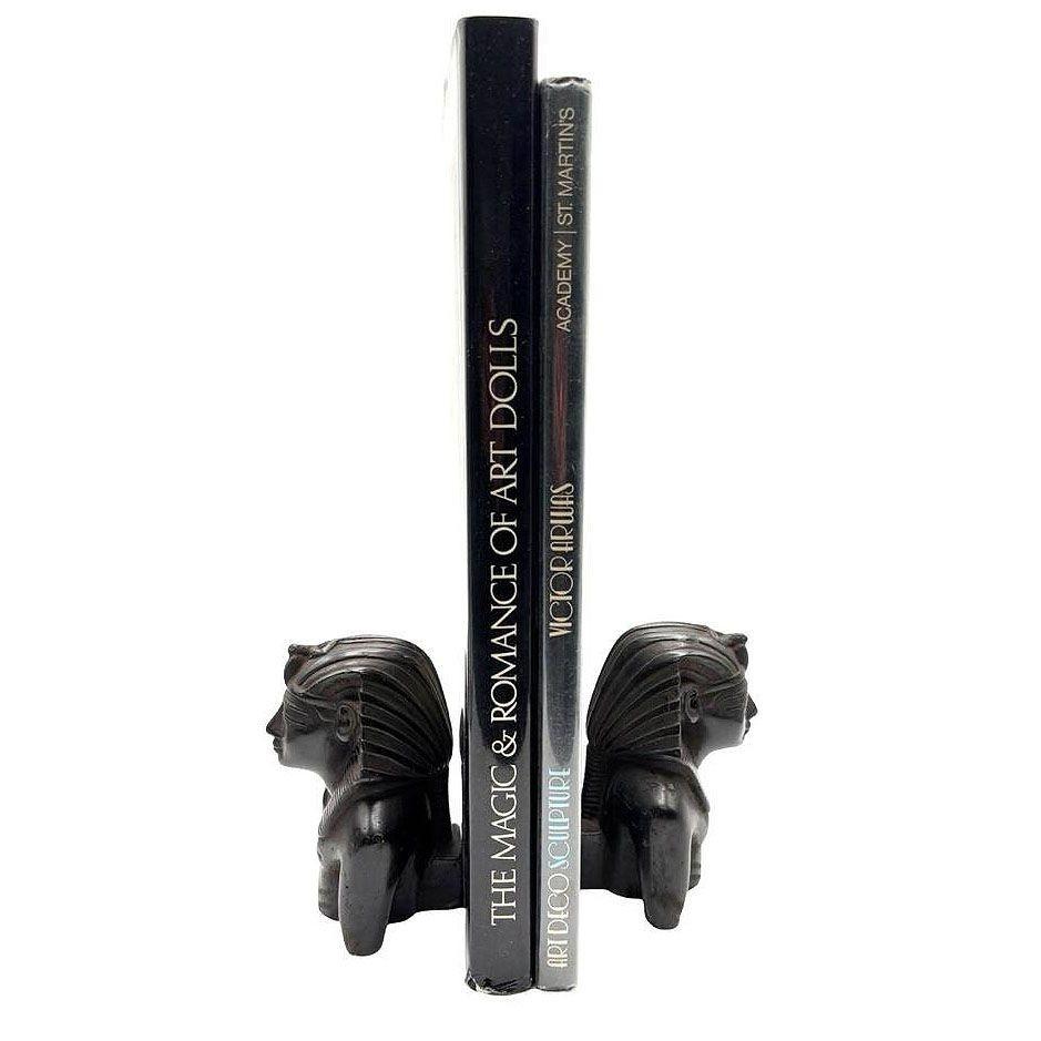 Hand Carved Ebony Wood King Tut Tutankhamen Pharaoh Bust Book Ends Signed 1974 For Sale 5
