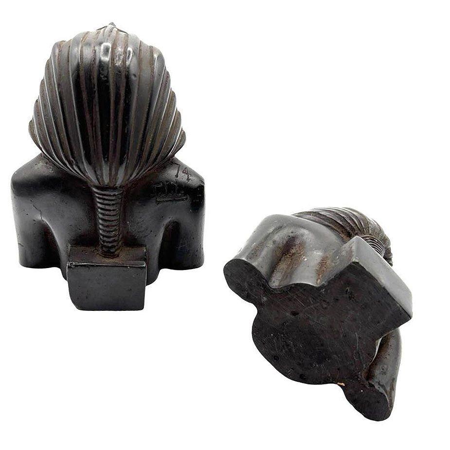 Egyptian Hand Carved Ebony Wood King Tut Tutankhamen Pharaoh Bust Book Ends Signed 1974 For Sale