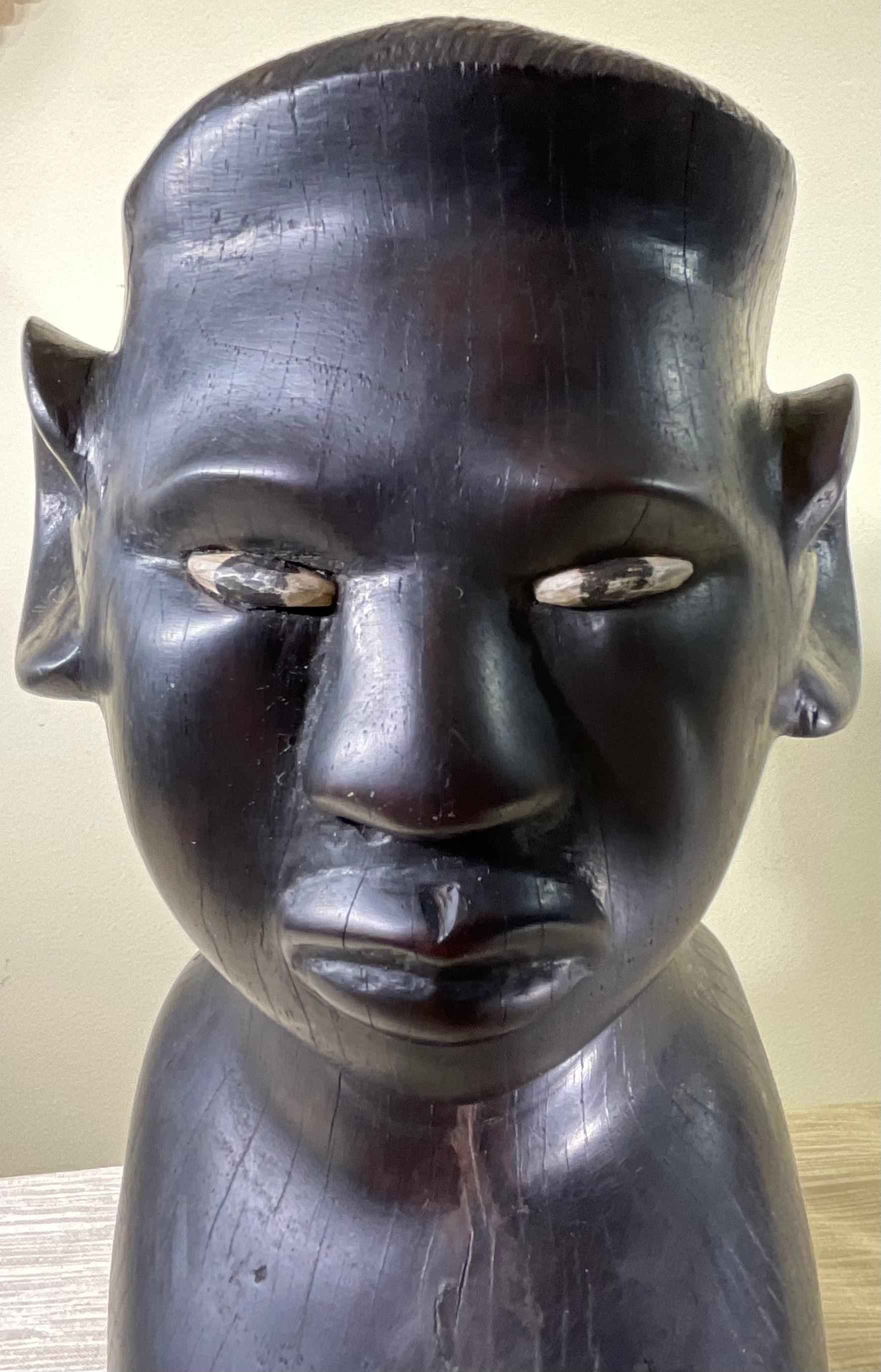 Hand-Carved Ebony Wood Sculpture with Inlaid Eyes For Sale 10