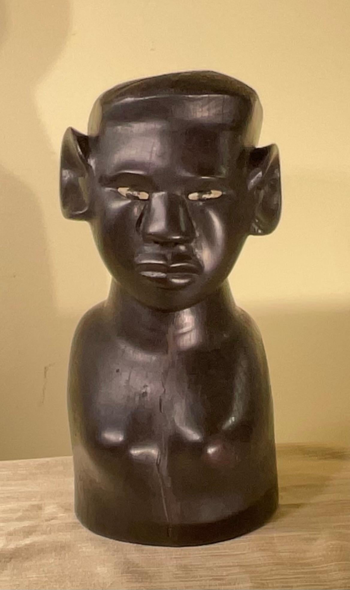 Hand-Carved Ebony Wood Sculpture with Inlaid Eyes

This stunning ebony wood sculpture is a true masterpiece of African art. The intricate details and beautiful craftsmanship make it a unique and valuable piece. The sculpture features a stylized