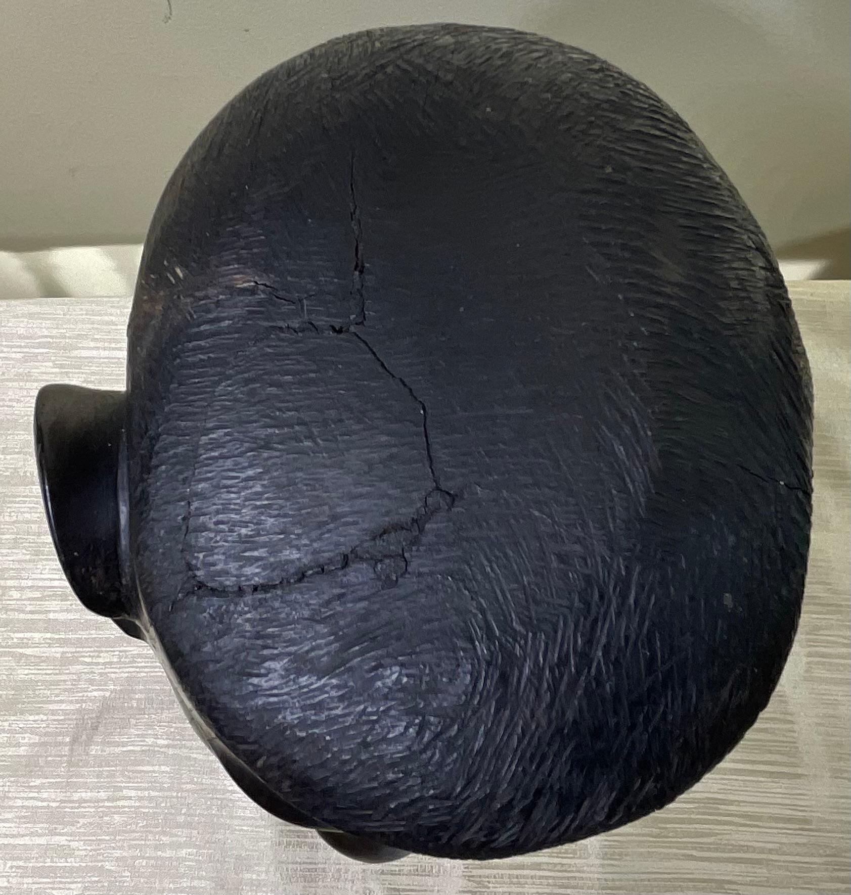 Hand-Carved Ebony Wood Sculpture with Inlaid Eyes For Sale 2