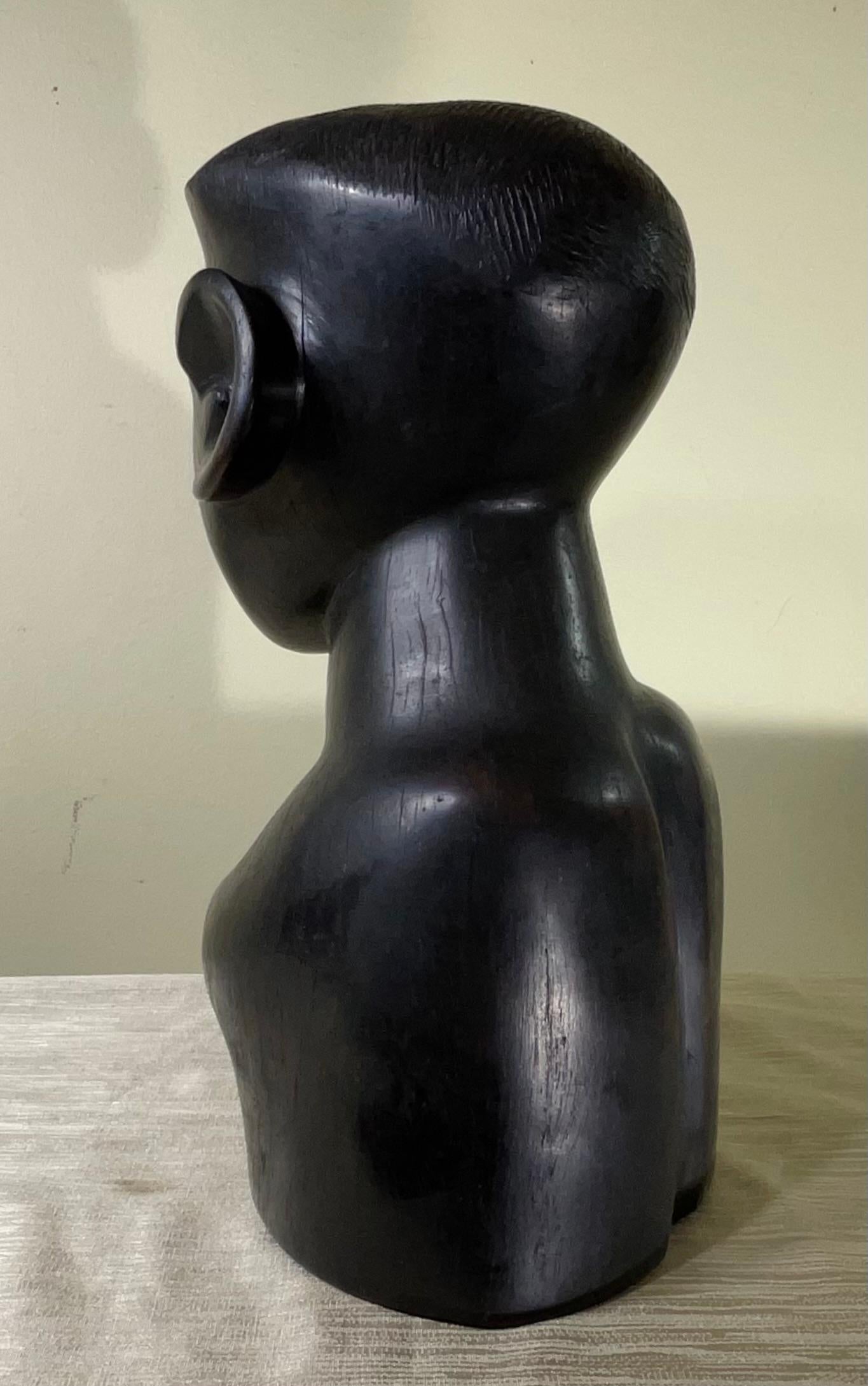 Hand-Carved Ebony Wood Sculpture with Inlaid Eyes For Sale 5