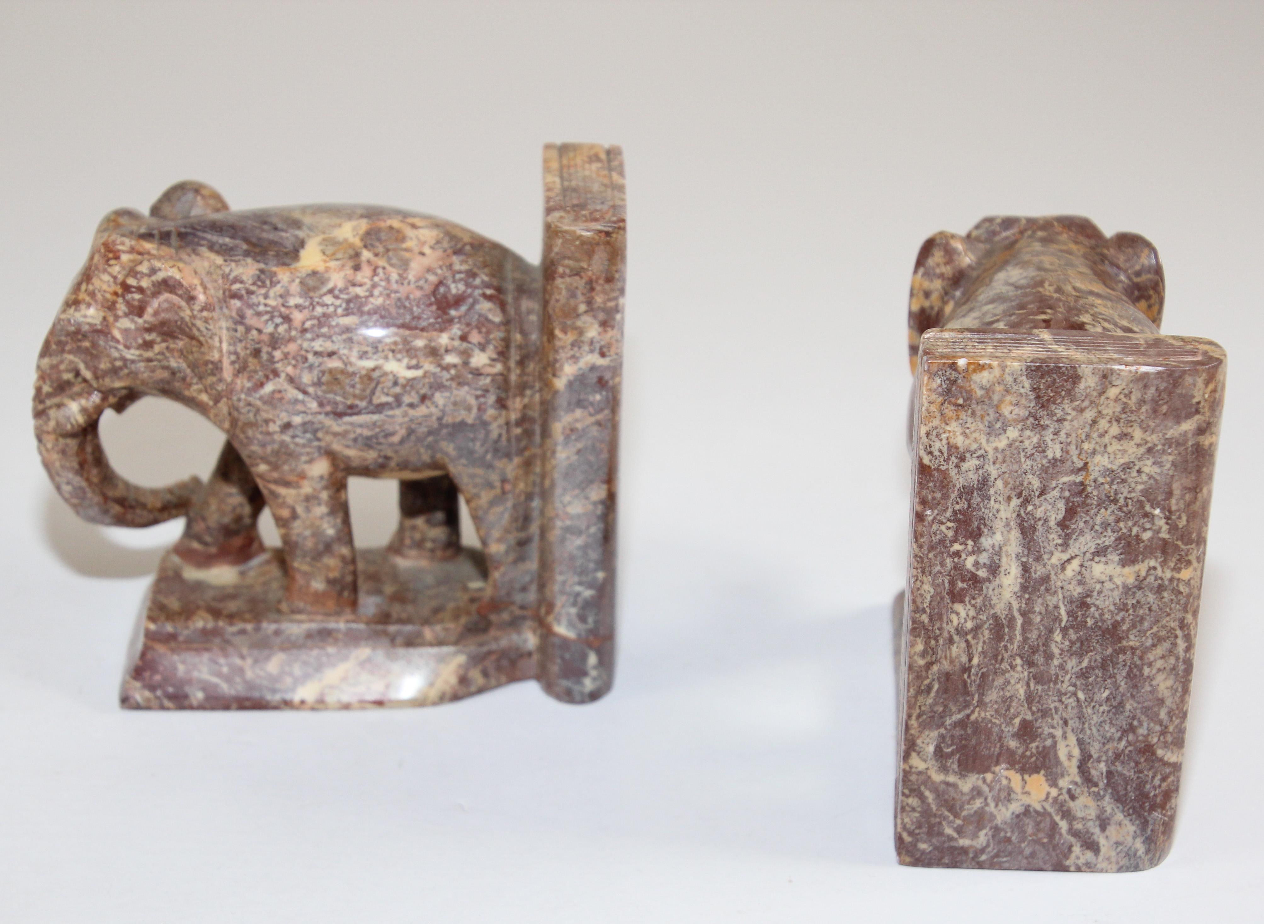 Hand-Carved Elephant Marble Sculpture Bookends, Art Deco Style, 1950s 2