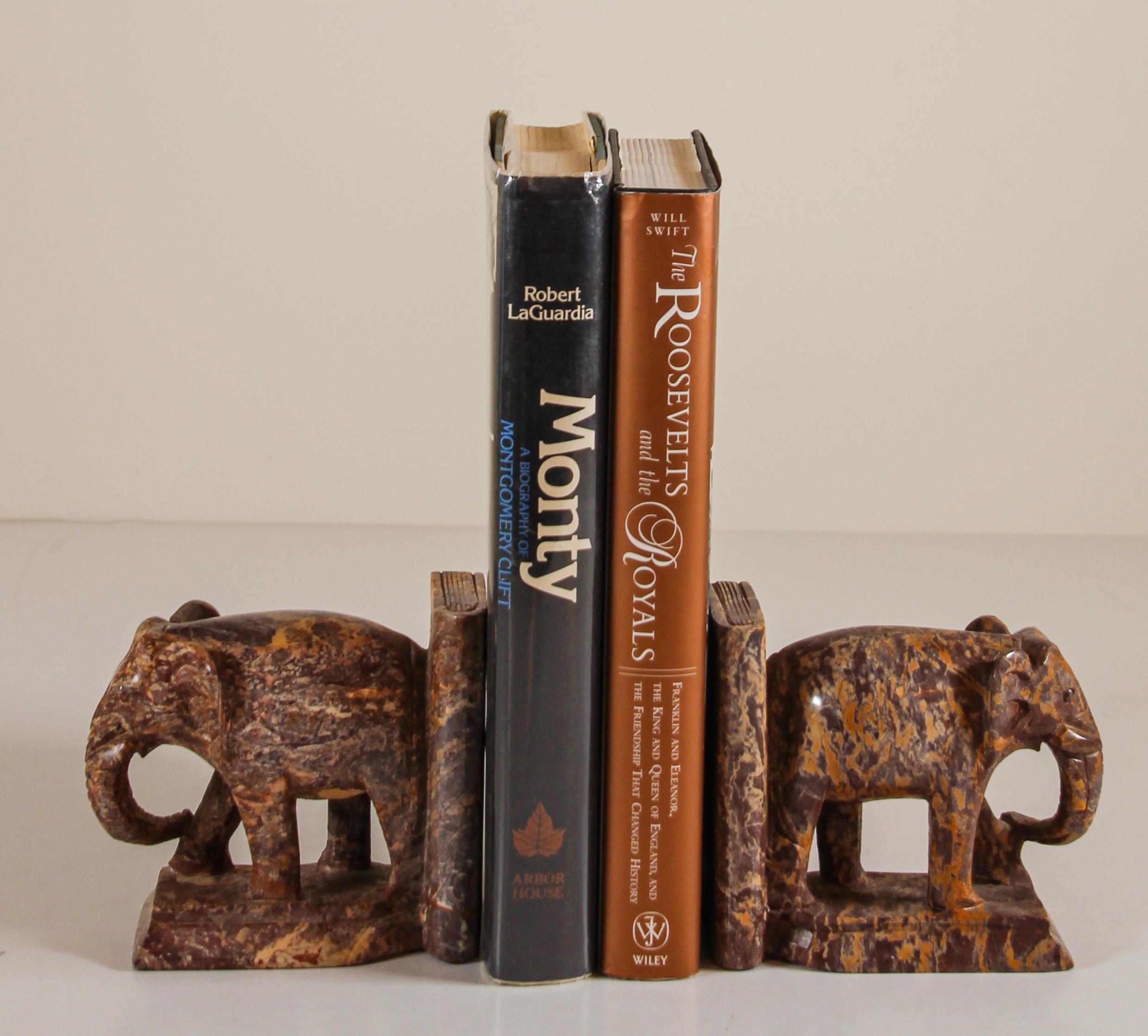Hand-Carved Elephant Marble Sculpture Bookends, Art Deco Style, 1950s 11