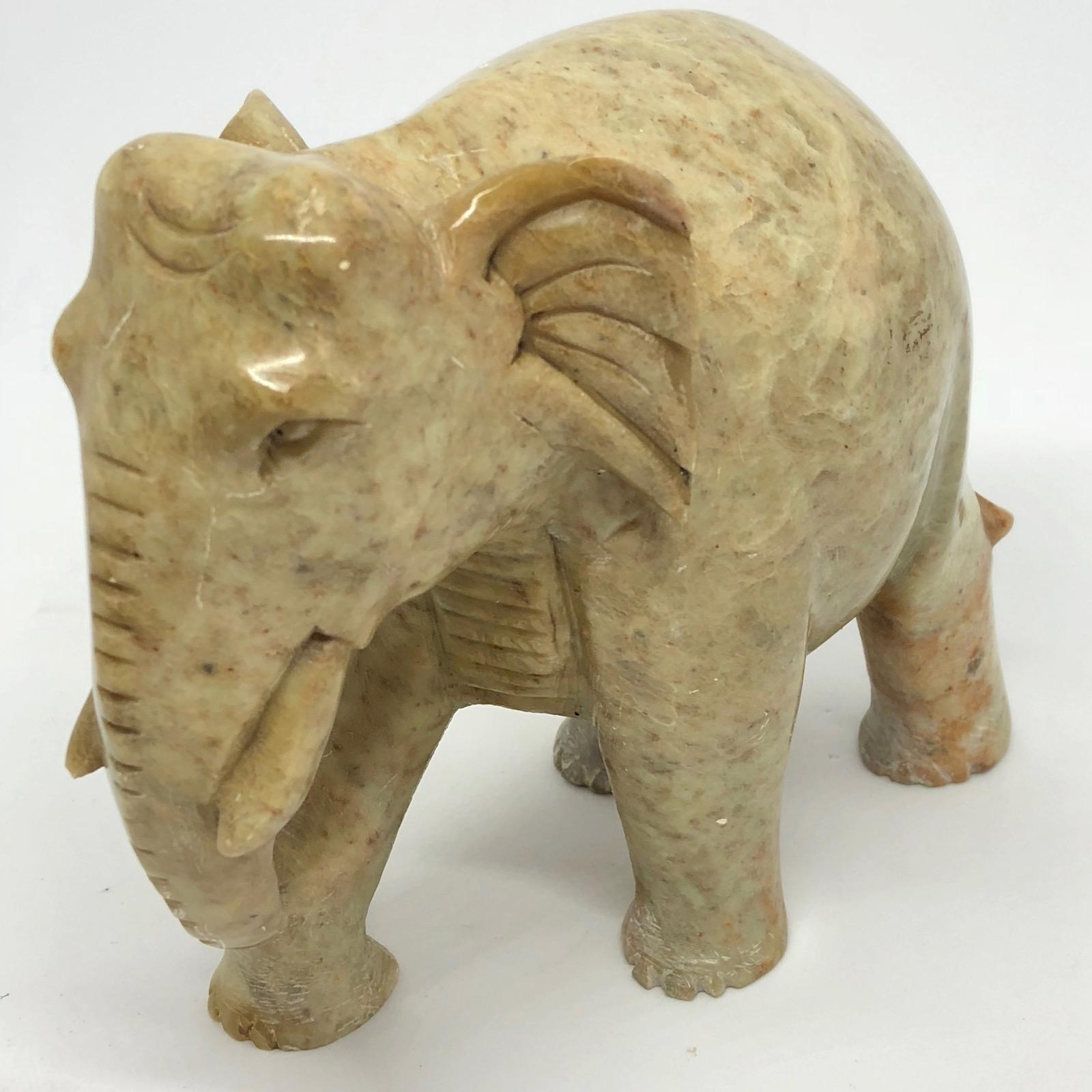 Folk Art Hand-Carved Elephant Marble Sculpture Mid-Century Modern, 1970s