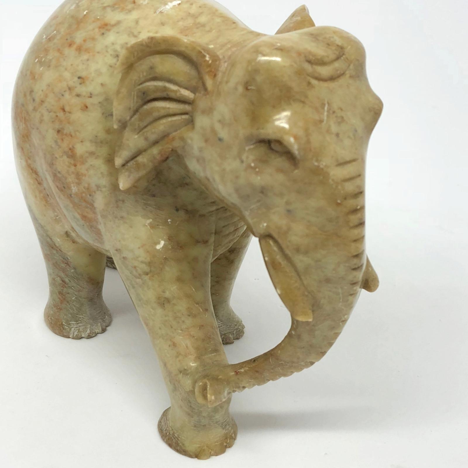 Asian Hand-Carved Elephant Marble Sculpture Mid-Century Modern, 1970s