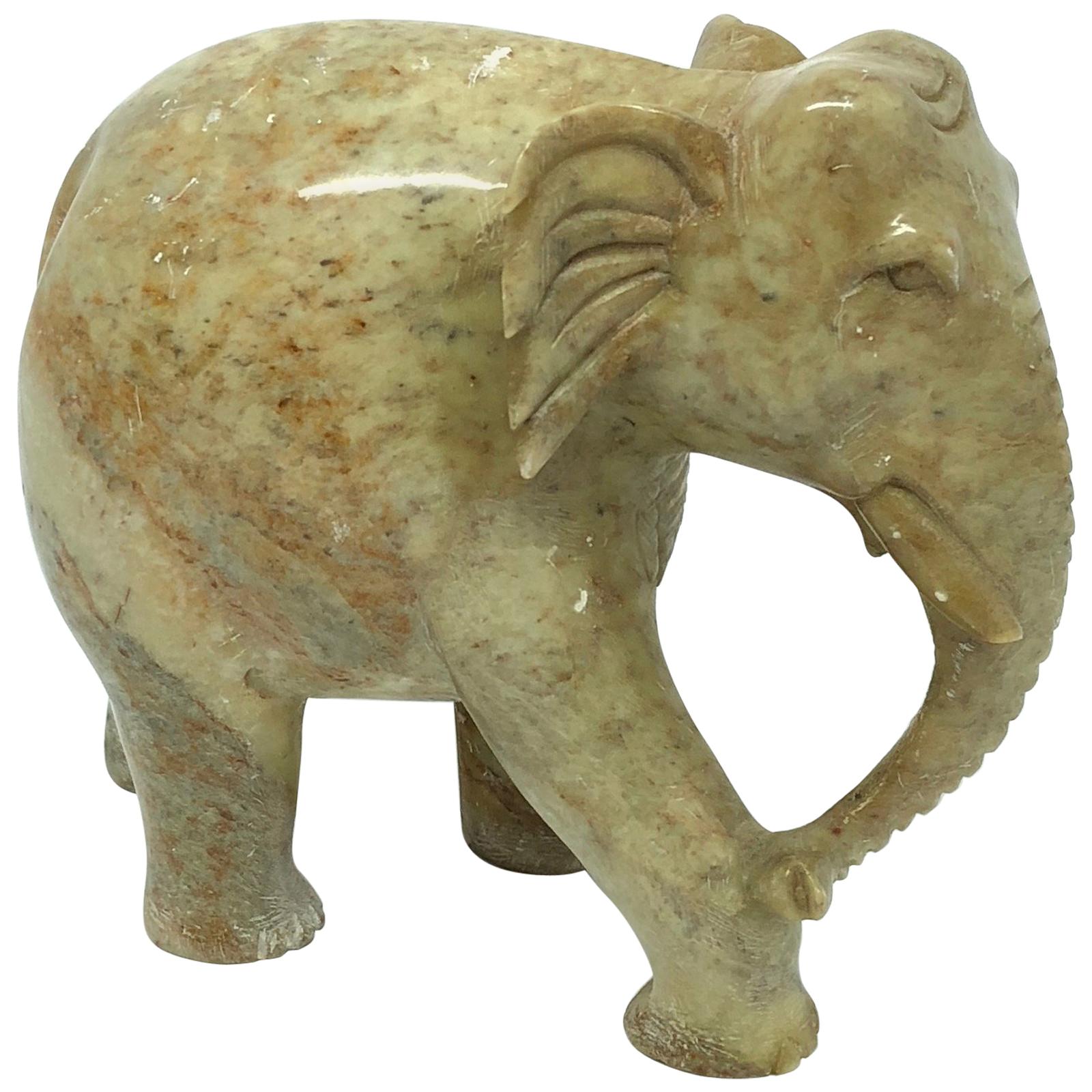 Hand-Carved Elephant Marble Sculpture Mid-Century Modern, 1970s