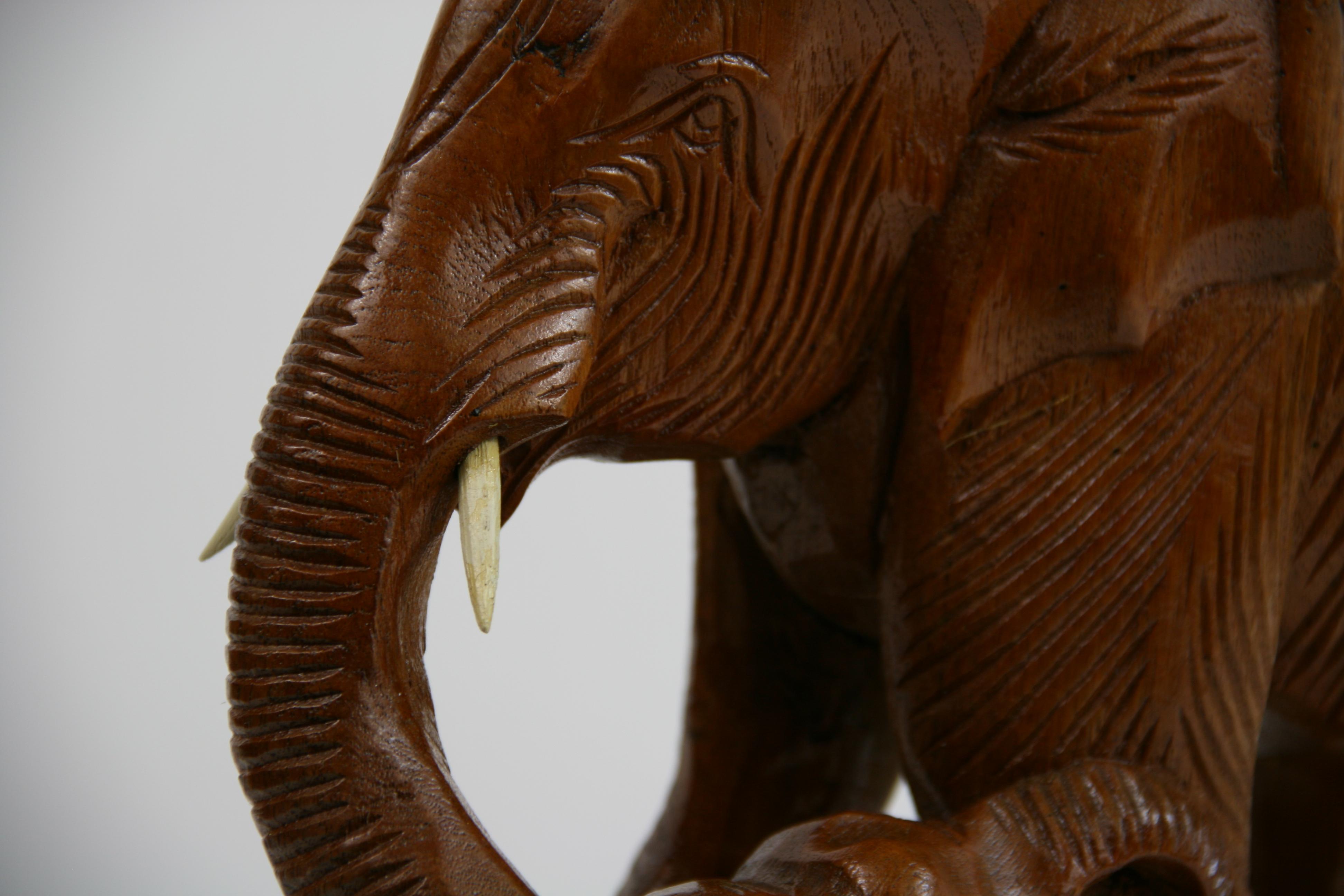 Mid-20th Century Hand Carved Elephant Sculpture
