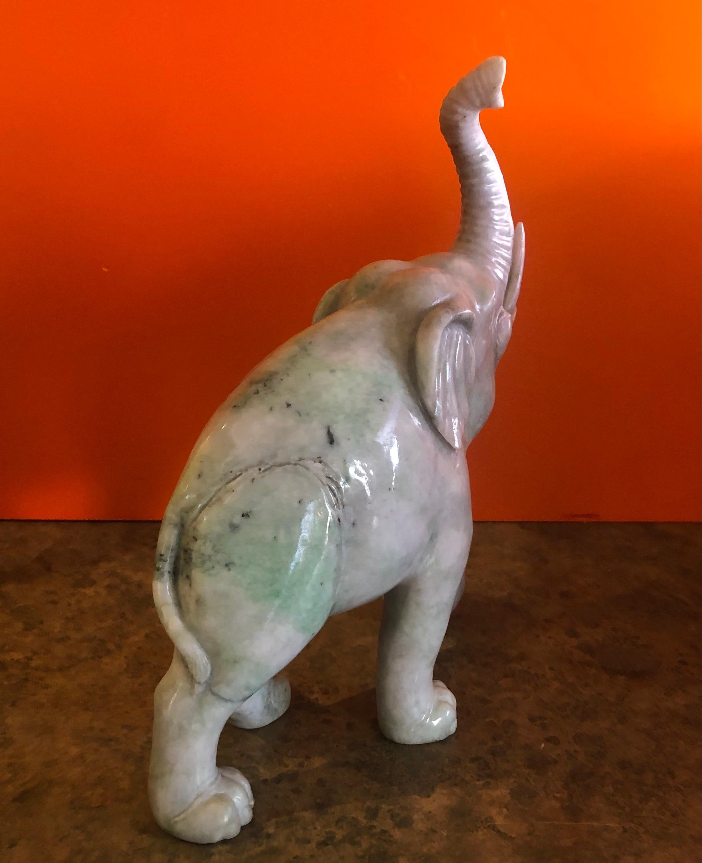 Chinese Hand Carved Elephant Sculpture in White Jade