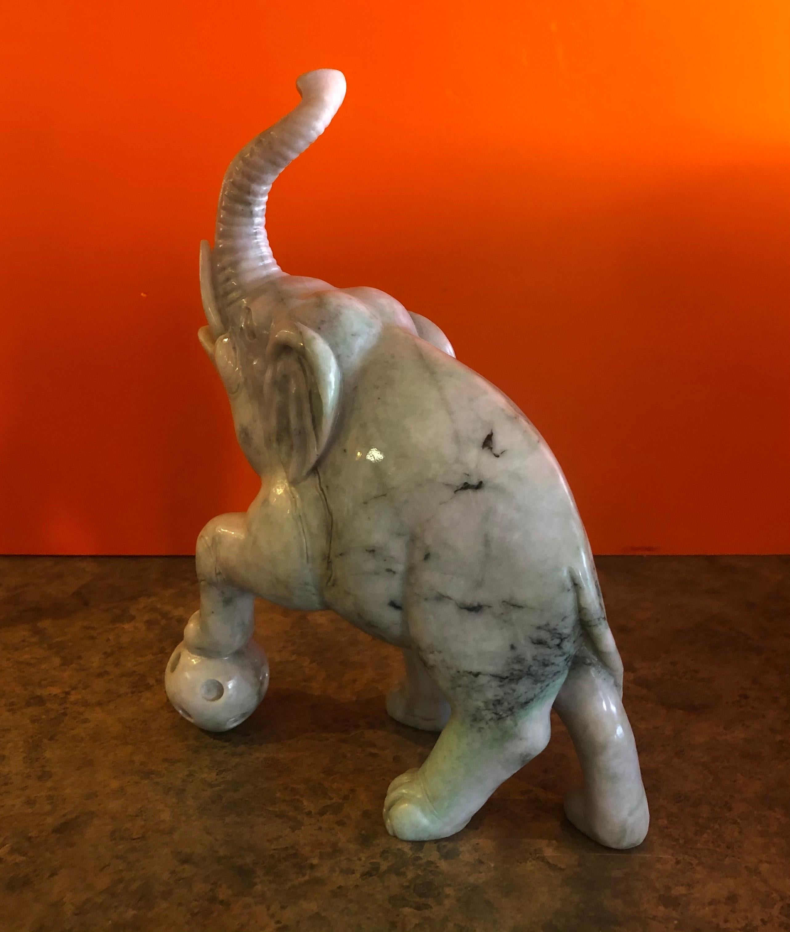 Hand-Carved Hand Carved Elephant Sculpture in White Jade