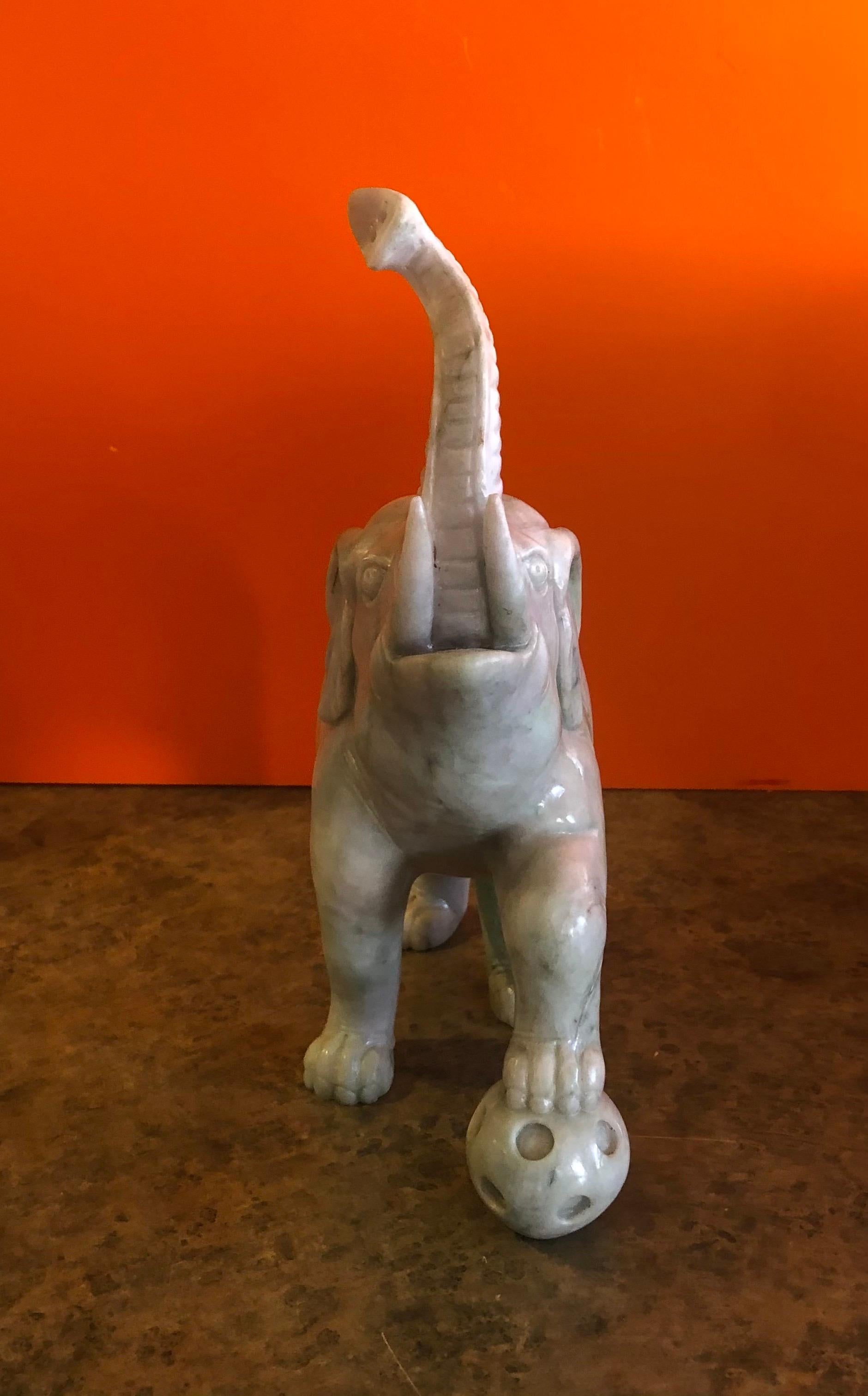 20th Century Hand Carved Elephant Sculpture in White Jade
