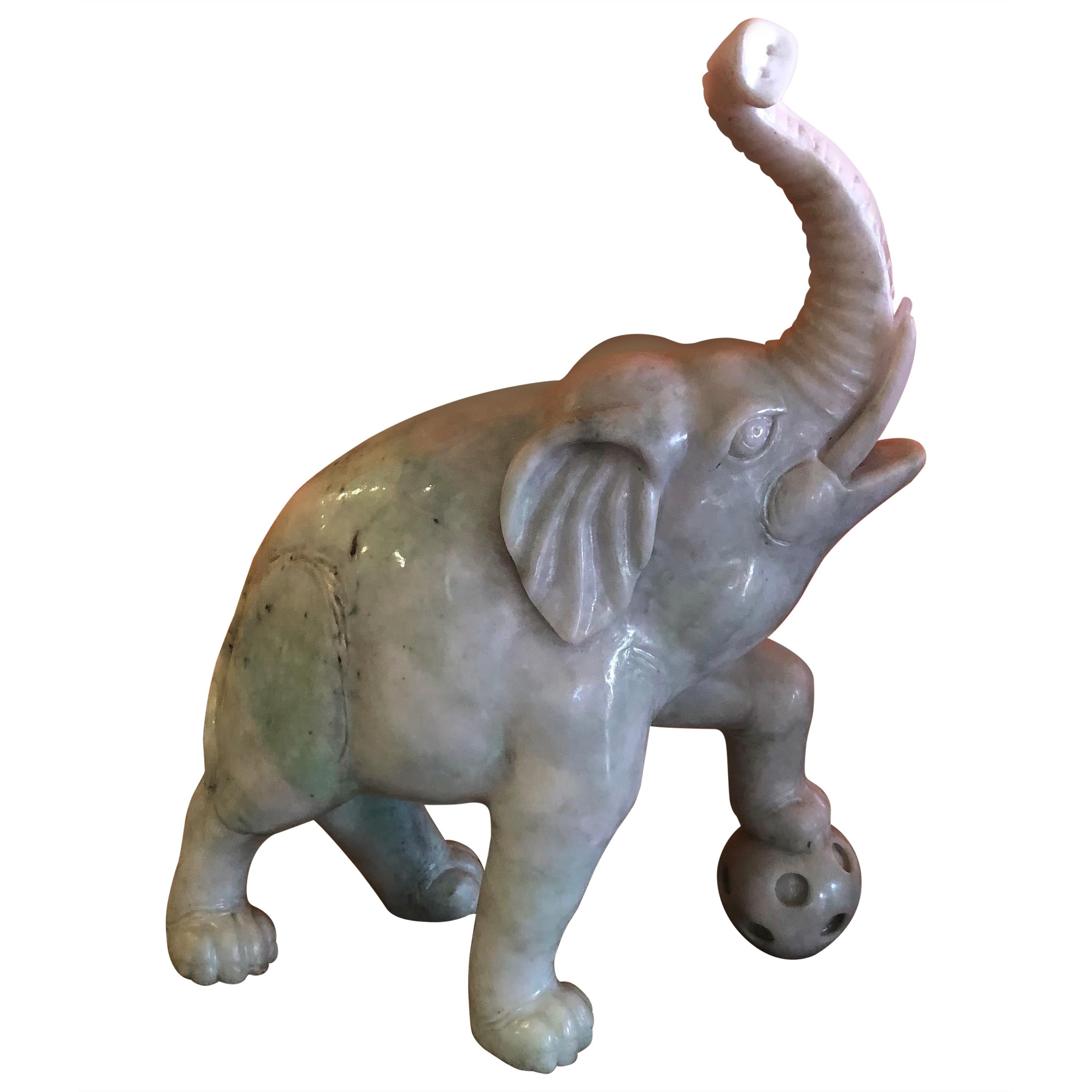 Argent 925 Y/G Plaqué Hand Carved Elephant Design céladon vert jade Pendentif TPJ 