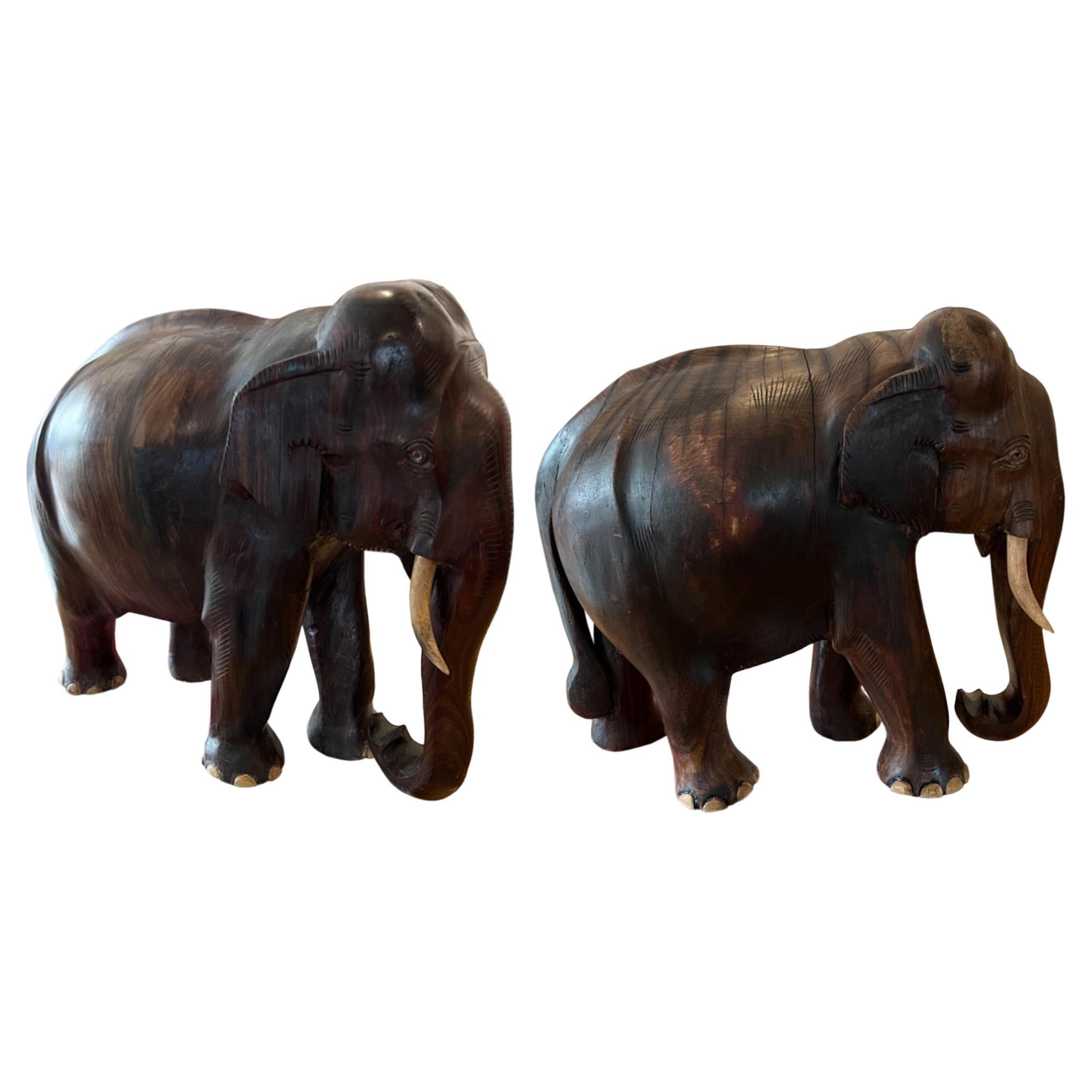 Hand Carved Elephants, 2 Available