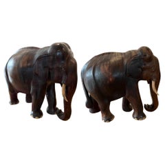 Vintage Hand Carved Elephants, 2 Available