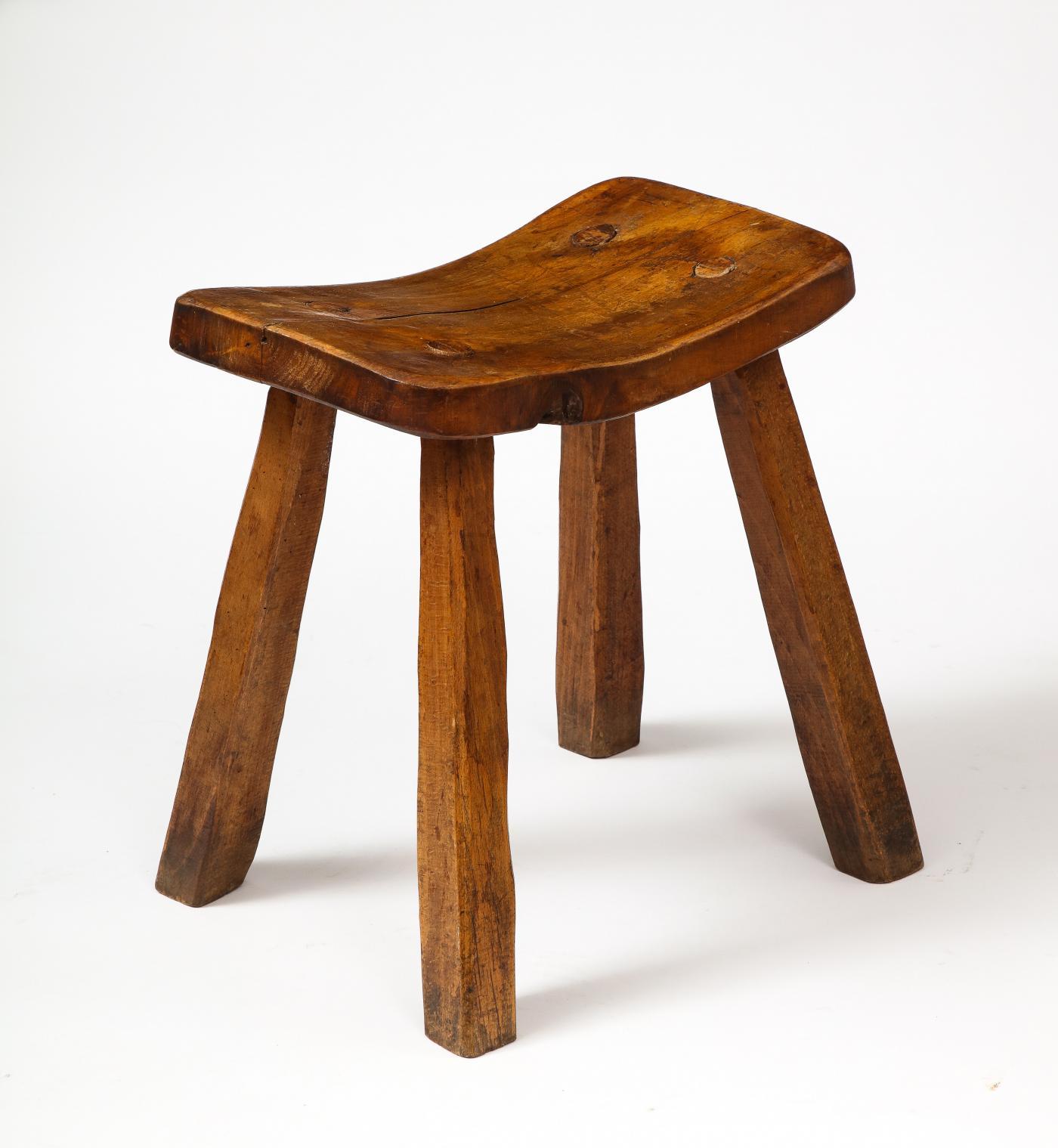 French Hand-Carved Elm Stool, circa 1960 For Sale 3