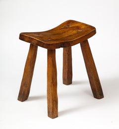 French Hand-Carved Elm Stool, circa 1960