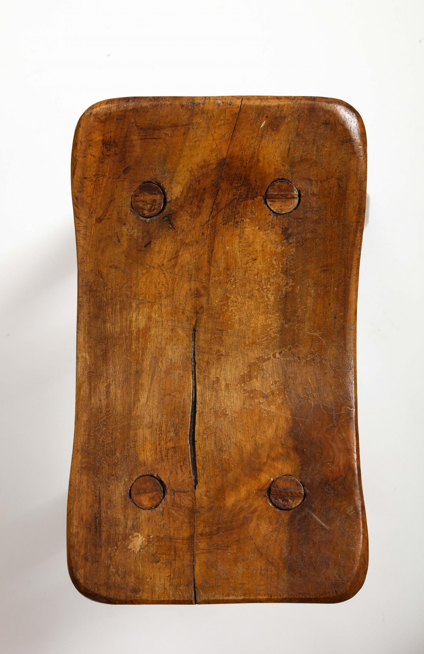 French Hand-Carved Elm Stool, circa 1960 For Sale 5