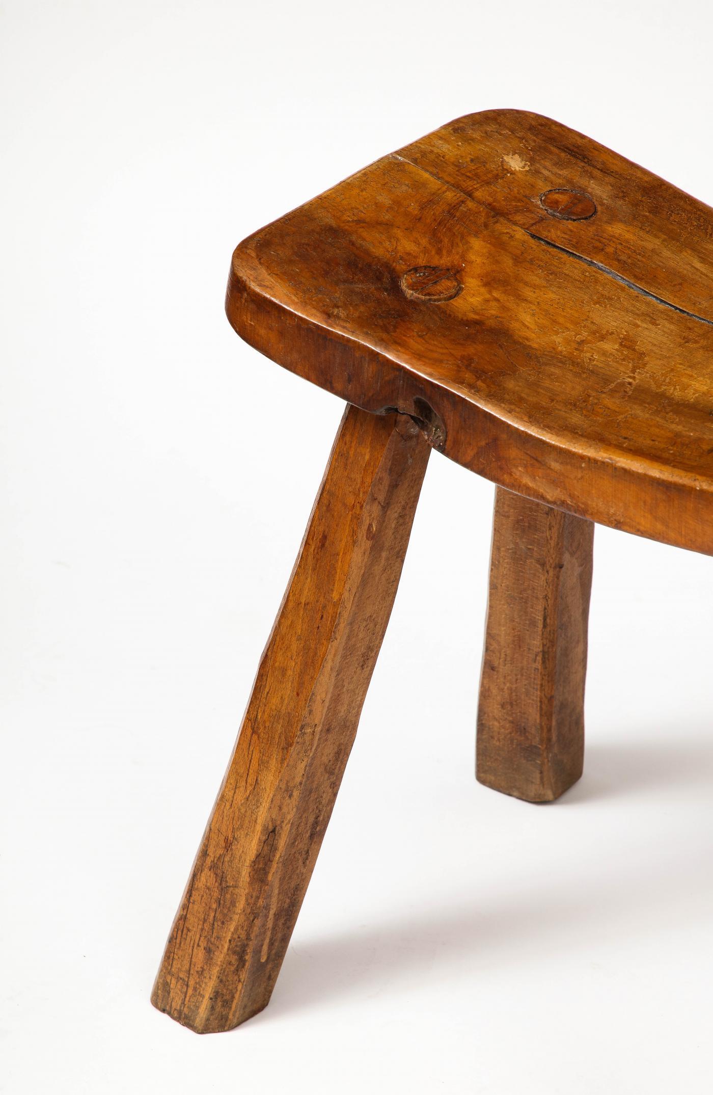 French Hand-Carved Elm Stool, circa 1960 For Sale 7