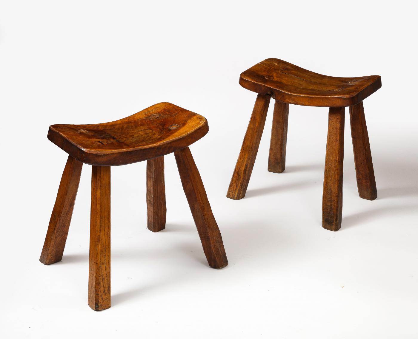 20th Century French Hand-Carved Elm Stool, circa 1960 For Sale