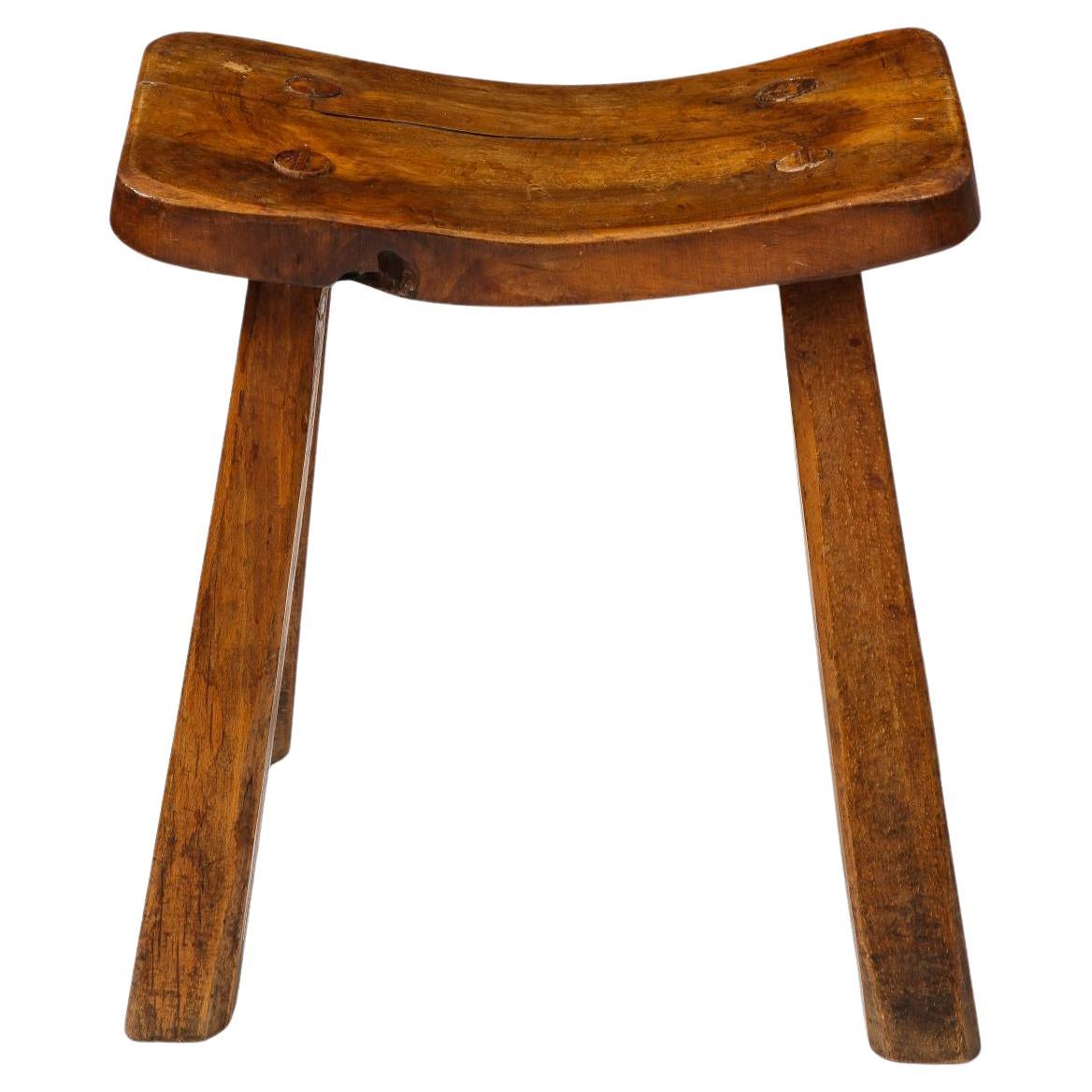 French Hand-Carved Elm Stool, circa 1960 For Sale 4