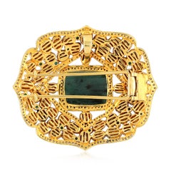 Hand Carved Emerald Rose Cut Diamond Brooch