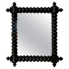 Hand-Carved English Bobbin Style Wood Wall Mirror, 1920s/1930s