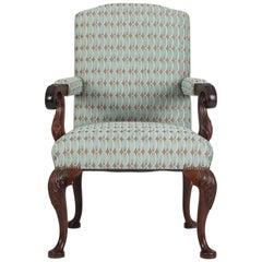 Hand Carved English Georgian Style Armchair in Kravet Fabric, Late 19th Century