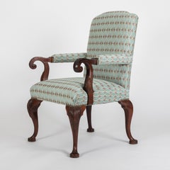 Hand Carved English Georgian Style Armchair in Kravet Fabric, Late 19th Century