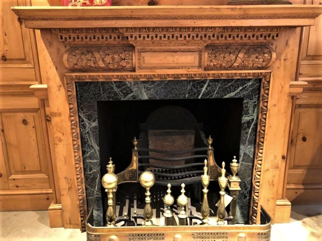 Impressive Hand Carved English Pine Fire Surround & Mantle For Sale 3