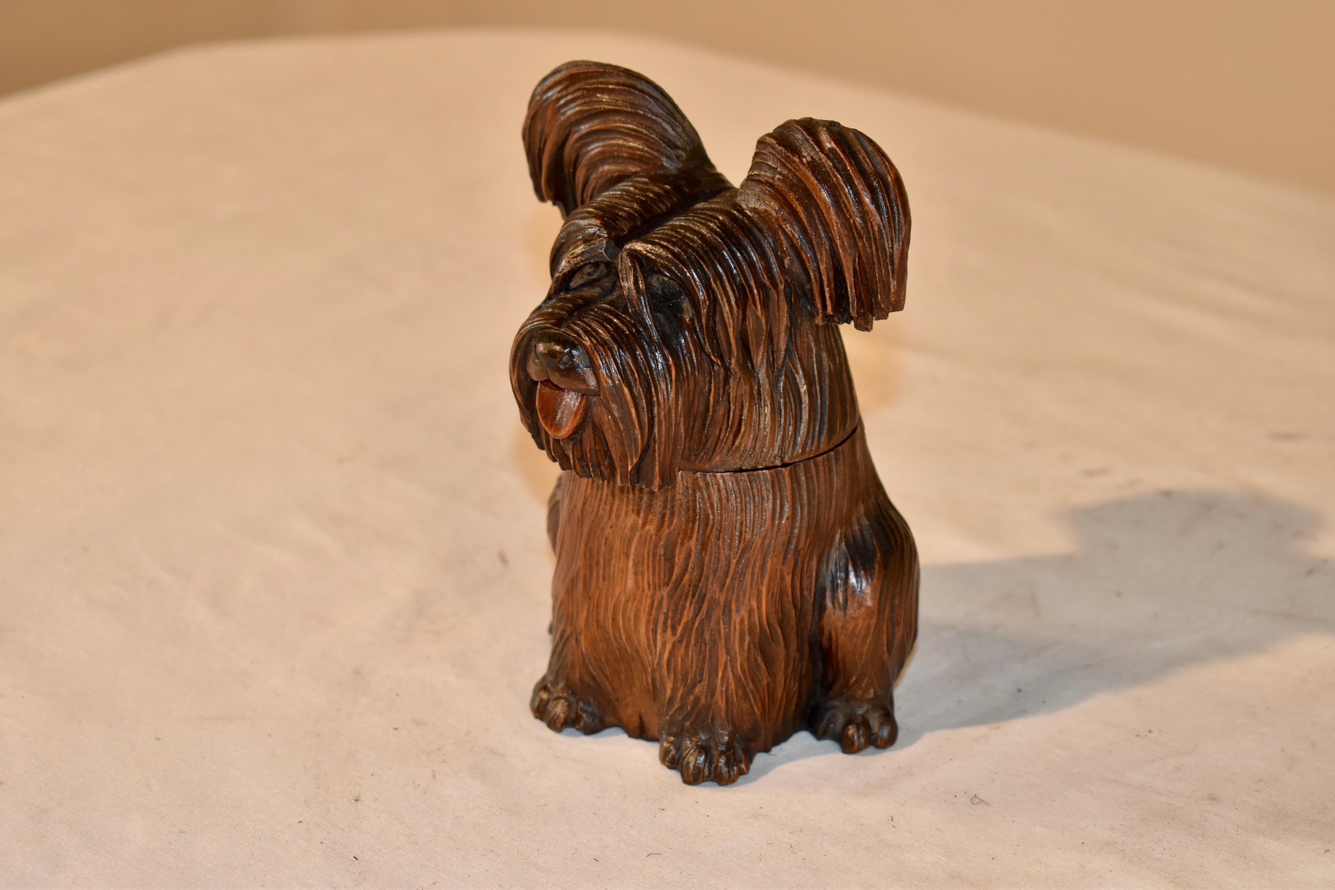 Folk Art Hand-Carved English Yorkshire Terrier Box, Circa 1930's For Sale