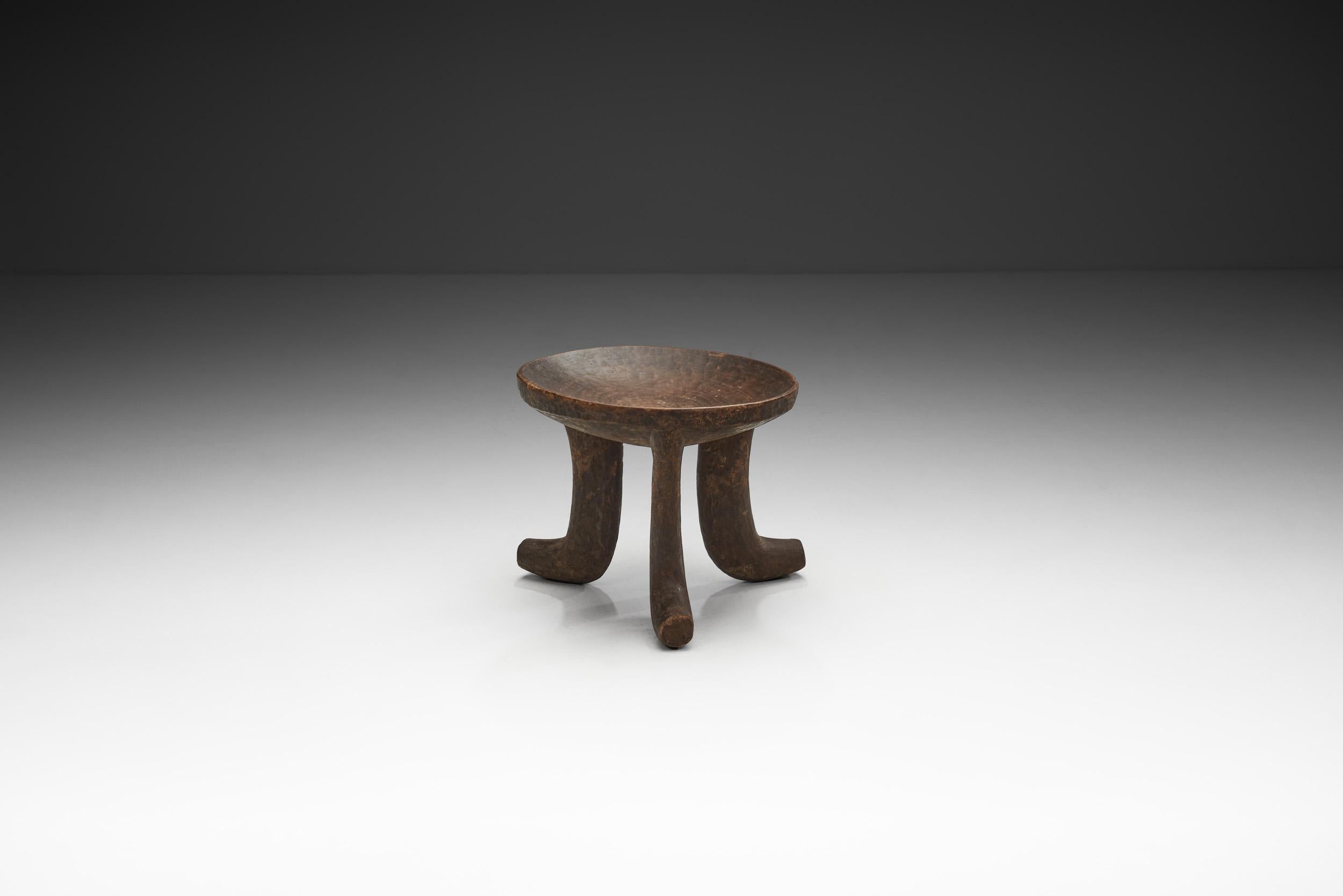 African Hand-Carved Ethiopian Tripod Stool, Africa Mid 20th Century