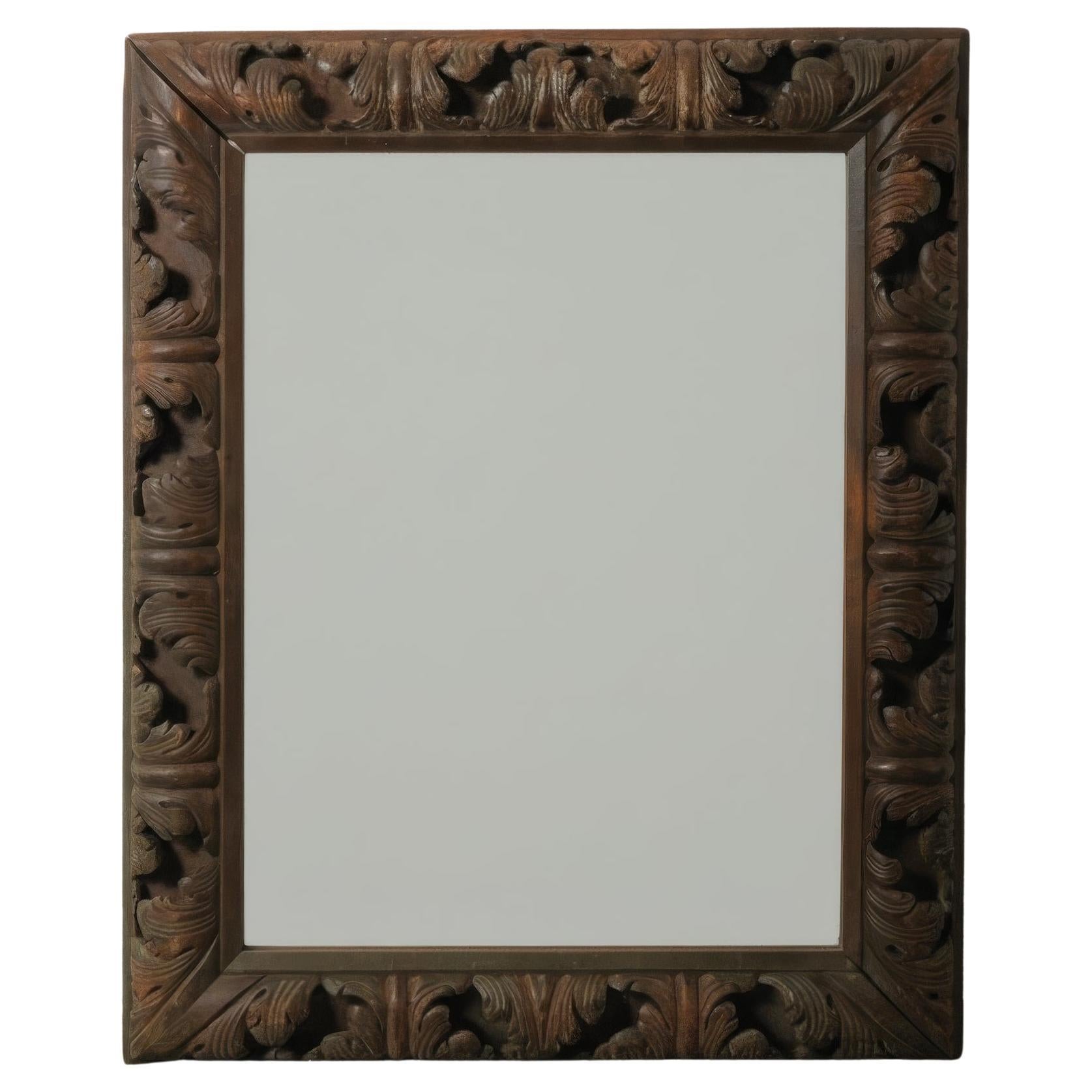 Hand-Carved European Wooden Mirror with Rococo Revival Foliate Detailing