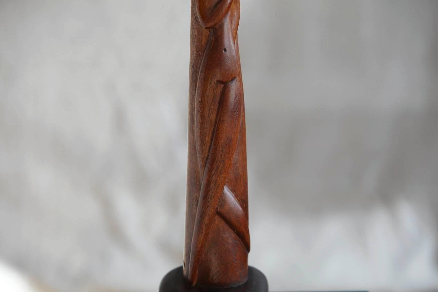 Mid-Century Modern Hand-Carved Female Nude Wood Sculpture Table Lamp by Nicholas Mocharniuk For Sale
