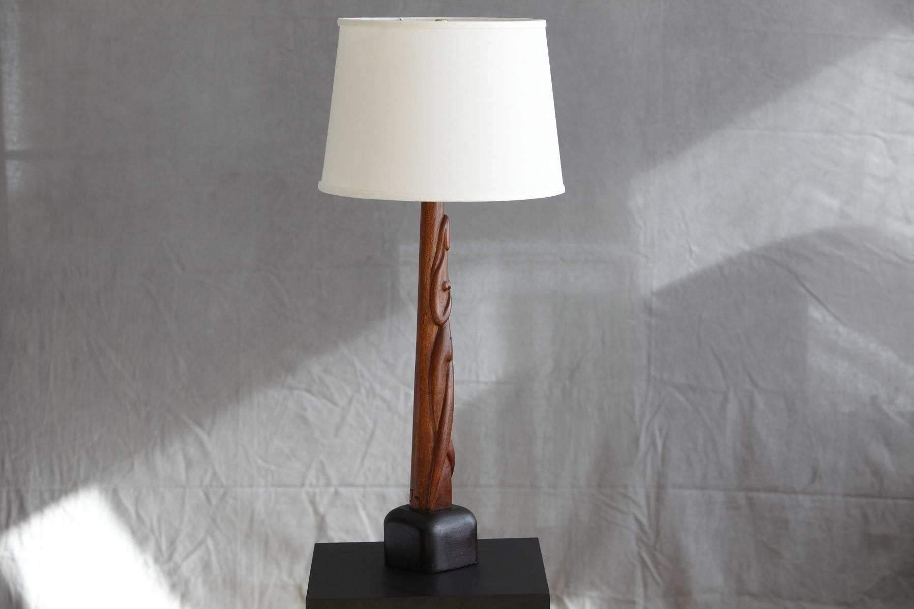 Mid-20th Century Hand-Carved Female Nude Wood Sculpture Table Lamp by Nicholas Mocharniuk For Sale