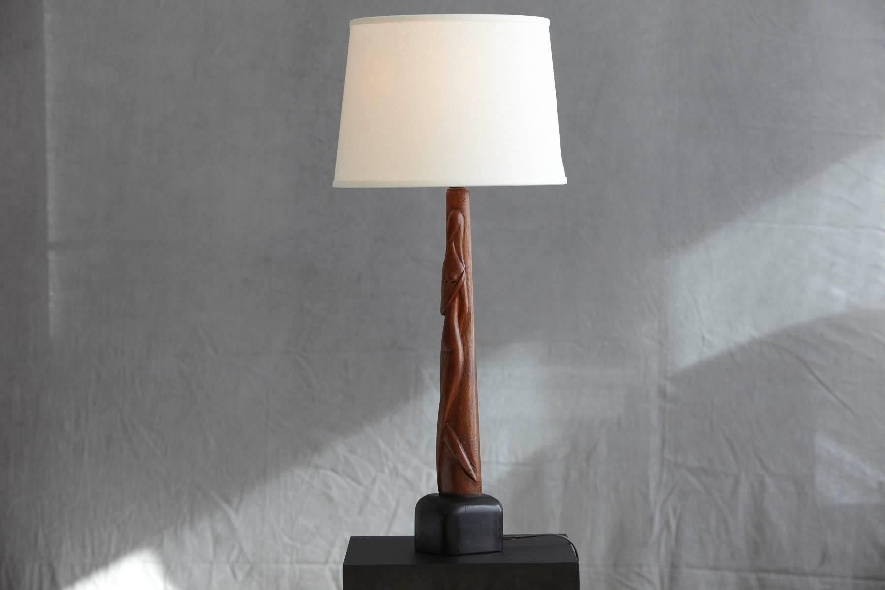 Hand-Carved Female Nude Wood Sculpture Table Lamp by Nicholas Mocharniuk For Sale 1